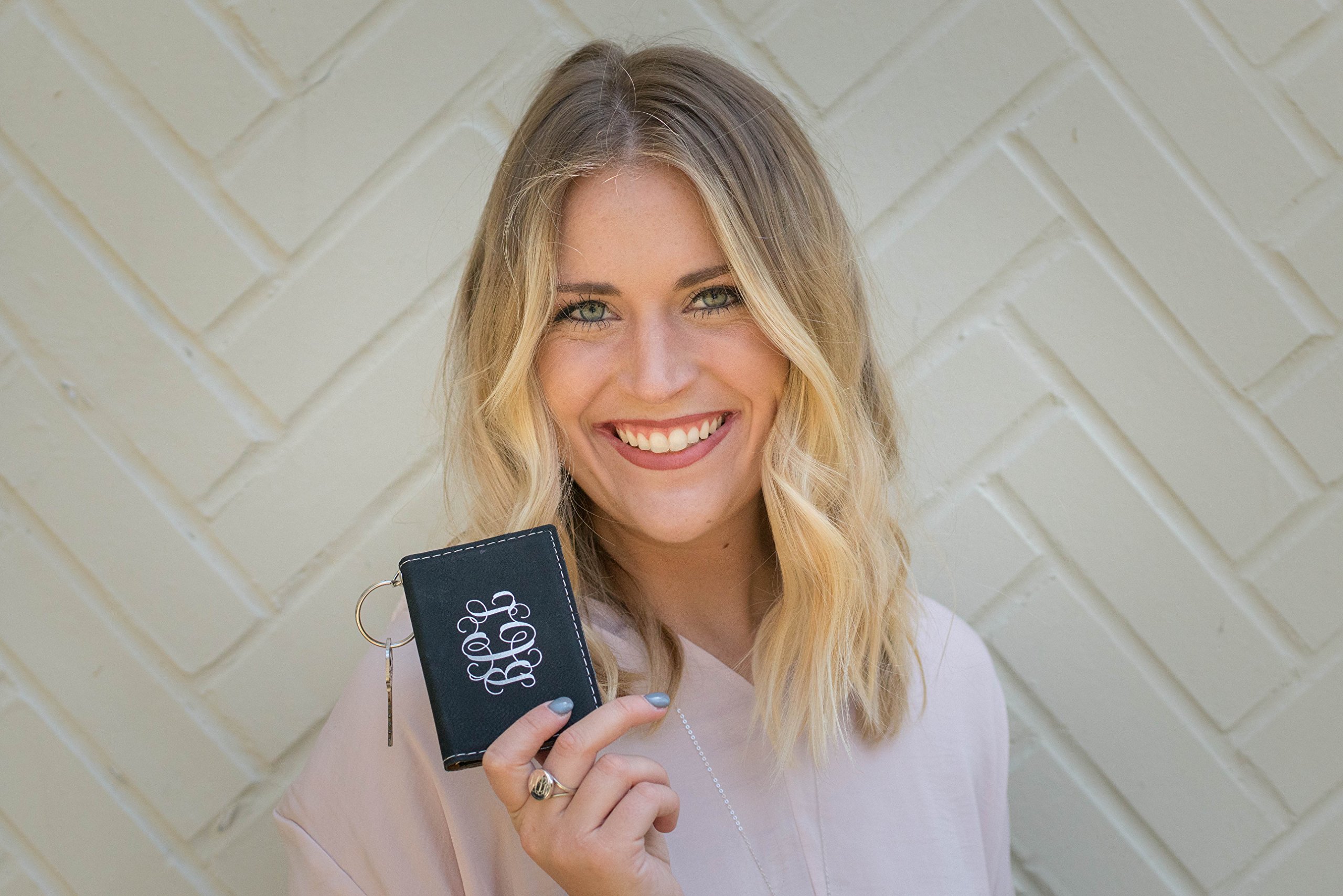 Personalized Monogram Keychain Wallet ID Holder - Faux Leather RFID Blocking Card Case for Women & Men - Perfect for Travel, Work, and Everyday Use