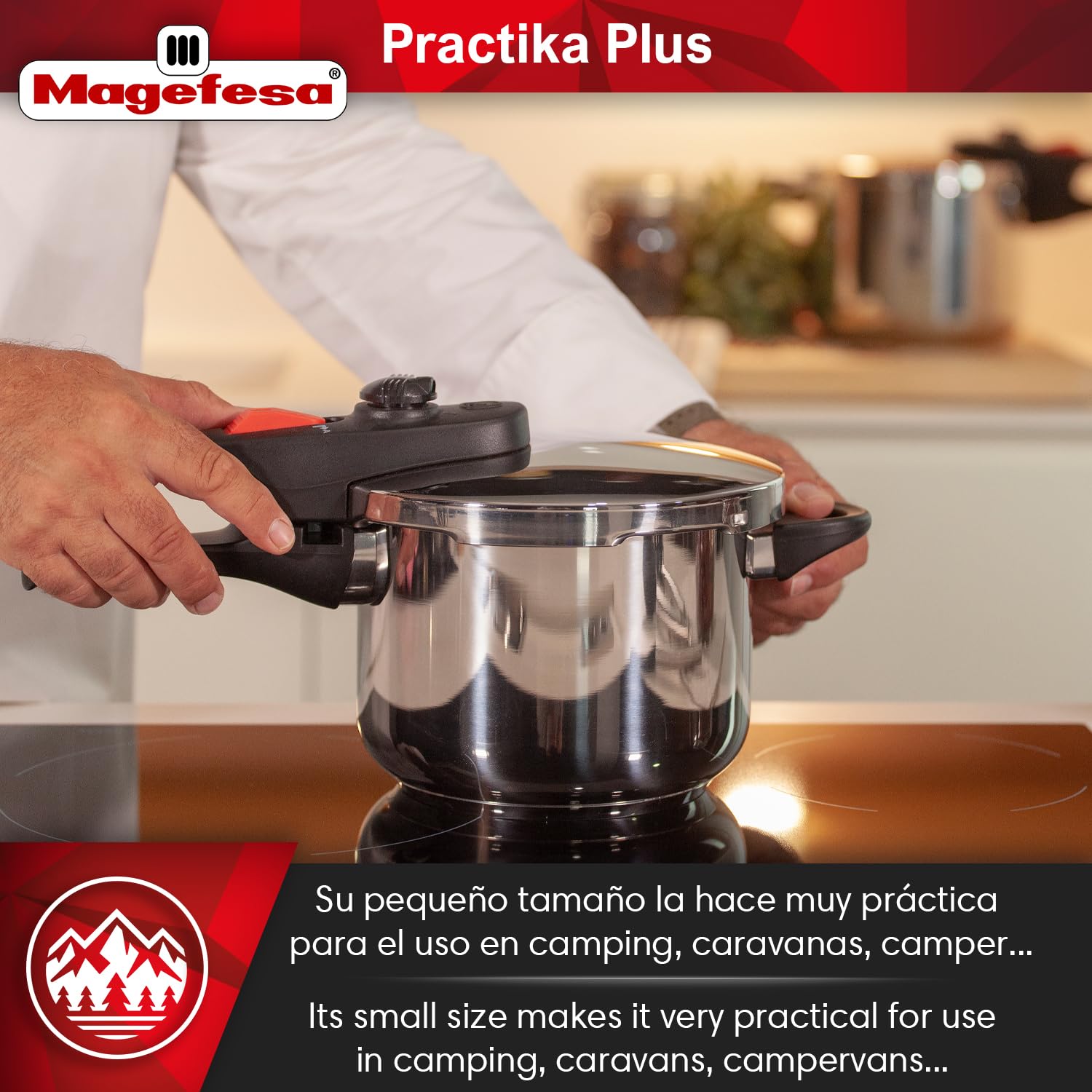 MAGEFESA Practika Plus 6.3-Quart Stainless Steel Pressure Cooker – 18/10 Induction Compatible Cookware with 5-Layer Heat Diffuser & 5 Safety Systems for Even Cooking | Perfect for Soups, Stews, and Fast Meal Prep