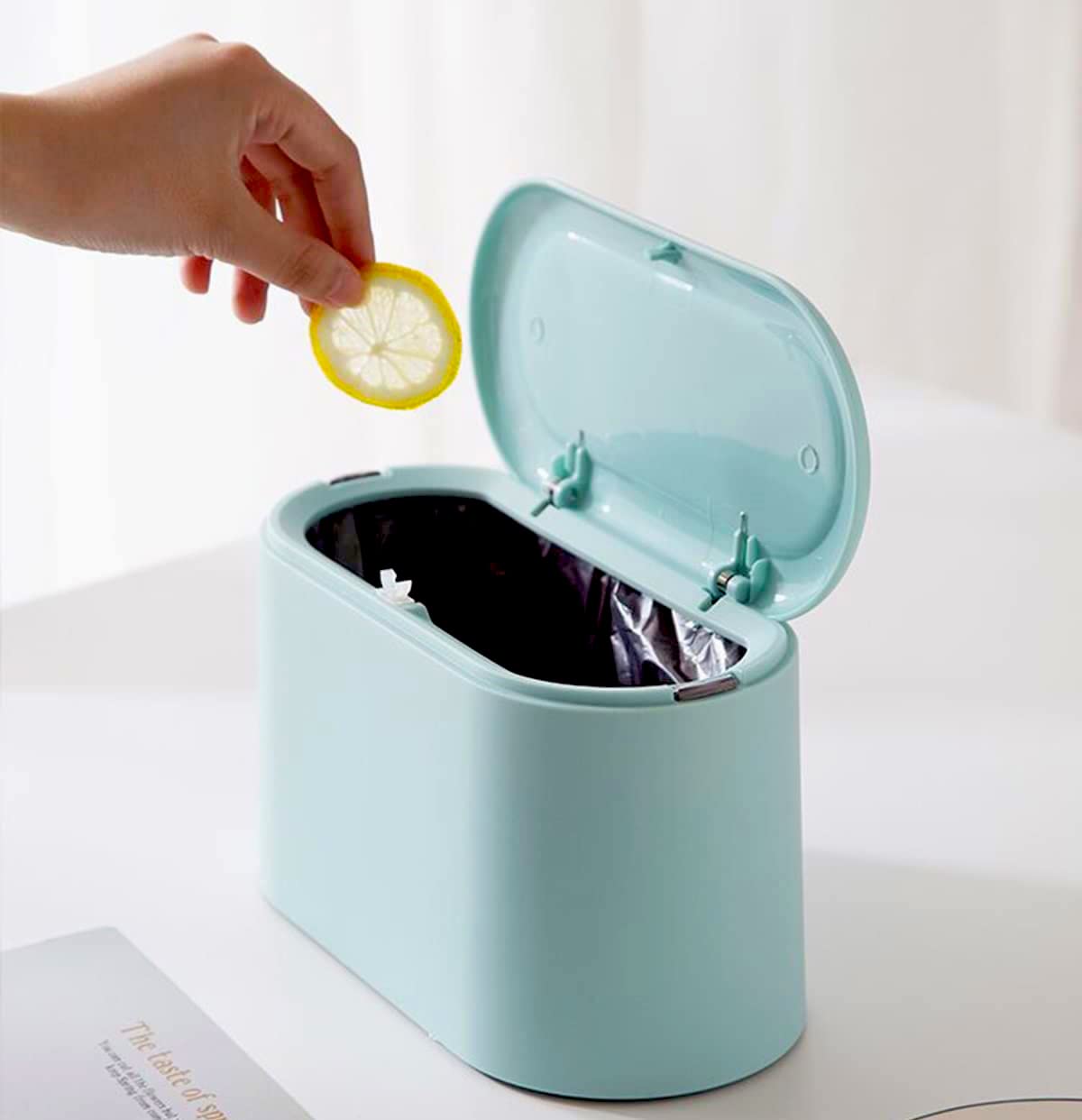 Mini Trash Can with Lid - Small Removable Garbage Bin, Compact Plastic Waste Basket for Bathroom, Office, Kitchen, Desk & Coffee Table - Perfect for Home, Office & Travel Use (Sky Blue)