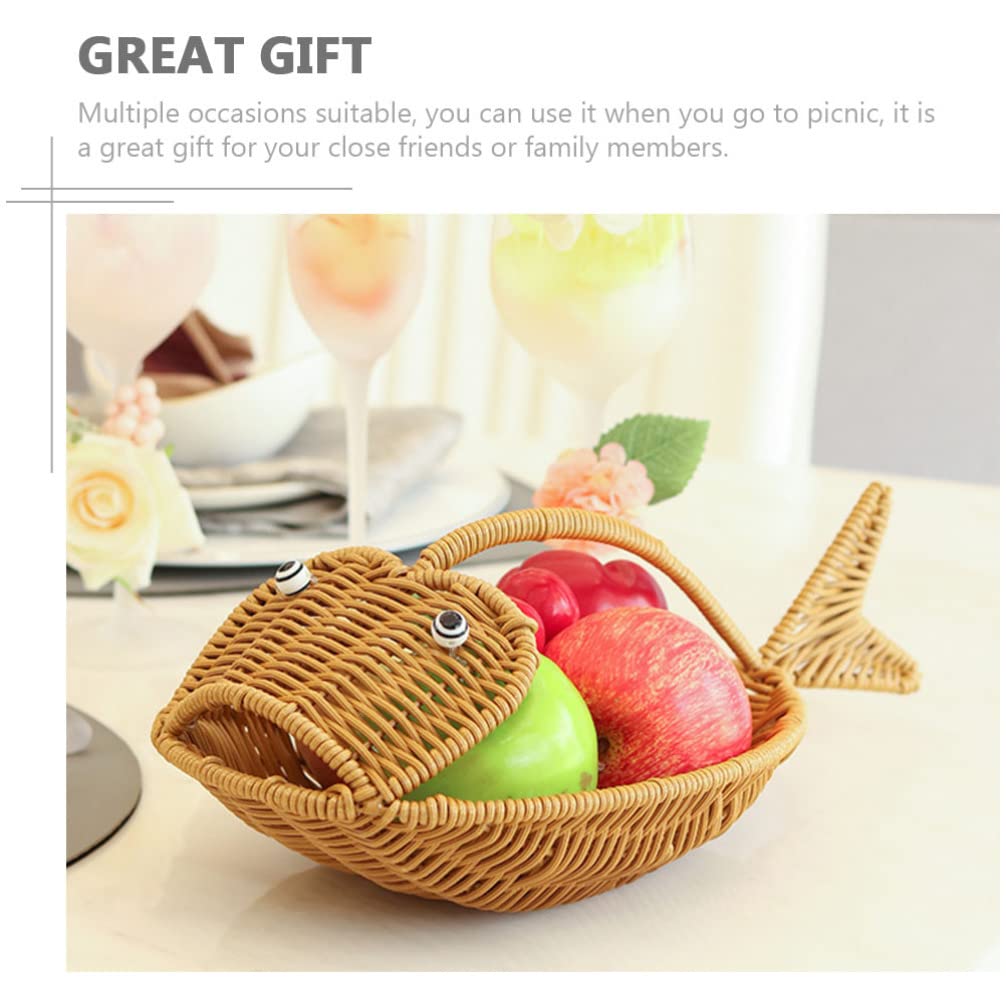 Cabilock Wicker Bread Basket - Handwoven Fish-Shaped Serving Basket for Bread, Fruits & Vegetables | Perfect for Kitchen, Restaurant & Home Decor | Food Storage & Display Solution