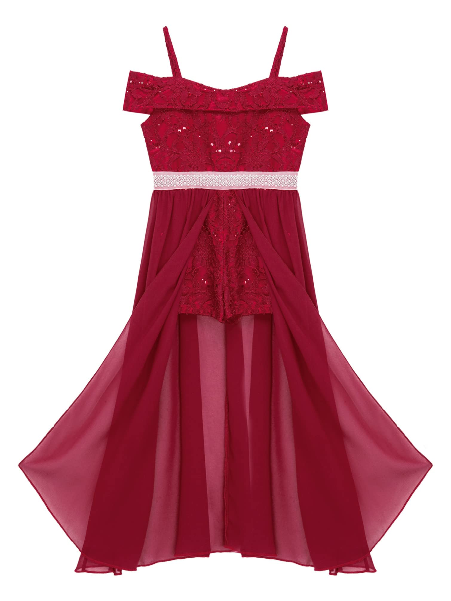 Flower Girls Dress for Kids - Off Shoulder Lace Chiffon Maxi Romper Gown for Weddings, Birthday Parties & Special Occasions | Perfect for Flower Girls, Pageants & Formal Events