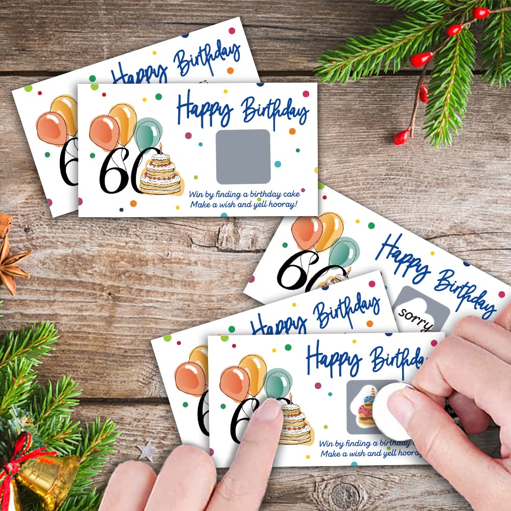 REWIDPARTY Colorful 60th Birthday Party Game Scratch Off Cards (32 PCS) - Fun Group Activity for 60th Birthday Celebrations, Raffle Tickets & Holiday Party Games - Perfect for Milestone Birthday Parties & Family Gatherings