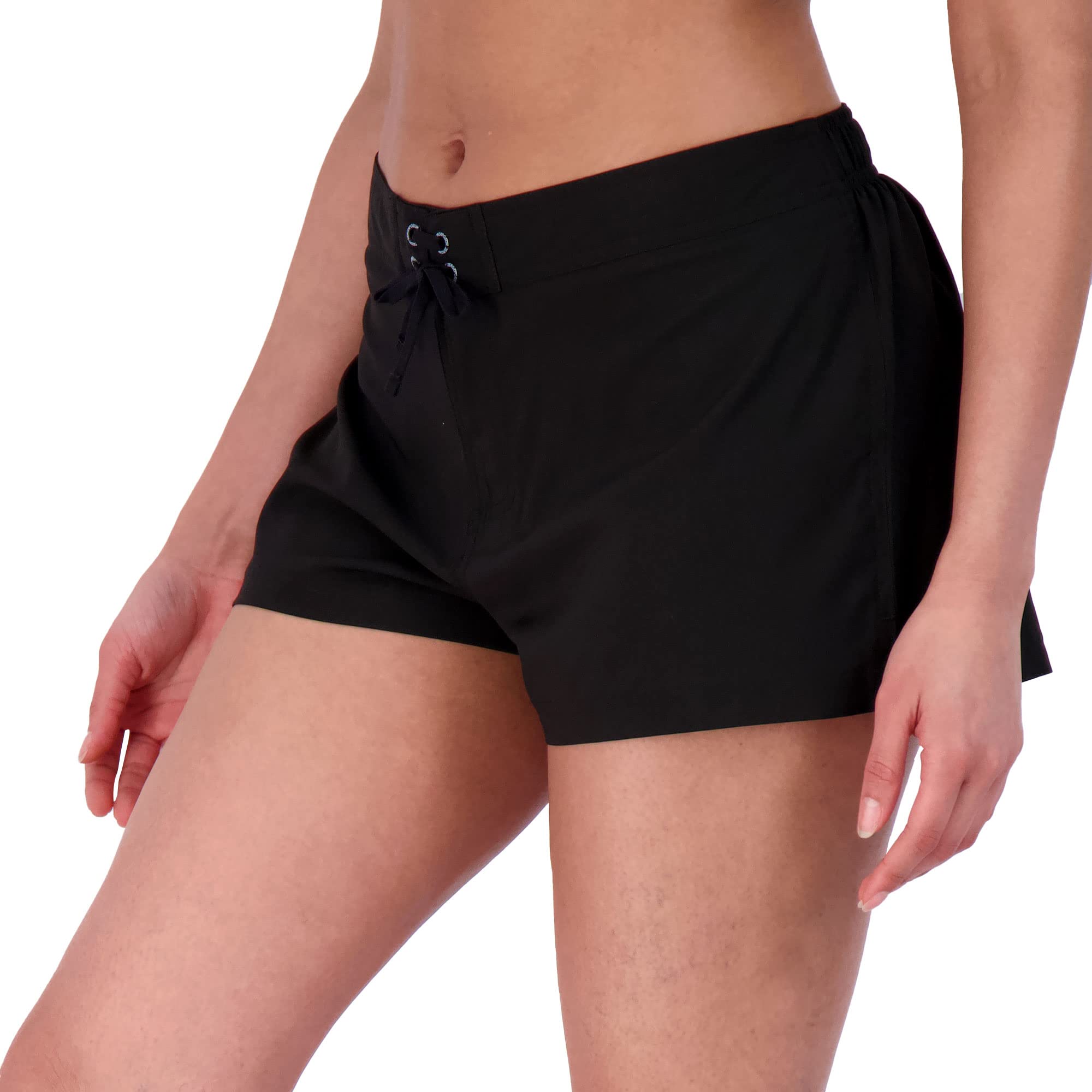 ZeroXposur Women's Swim Shorts with Liner - Black Quick-Dry Swimwear for Women - Adjustable Stretch Waistband & Back Pocket - Perfect for Beach, Pool & Water Sports