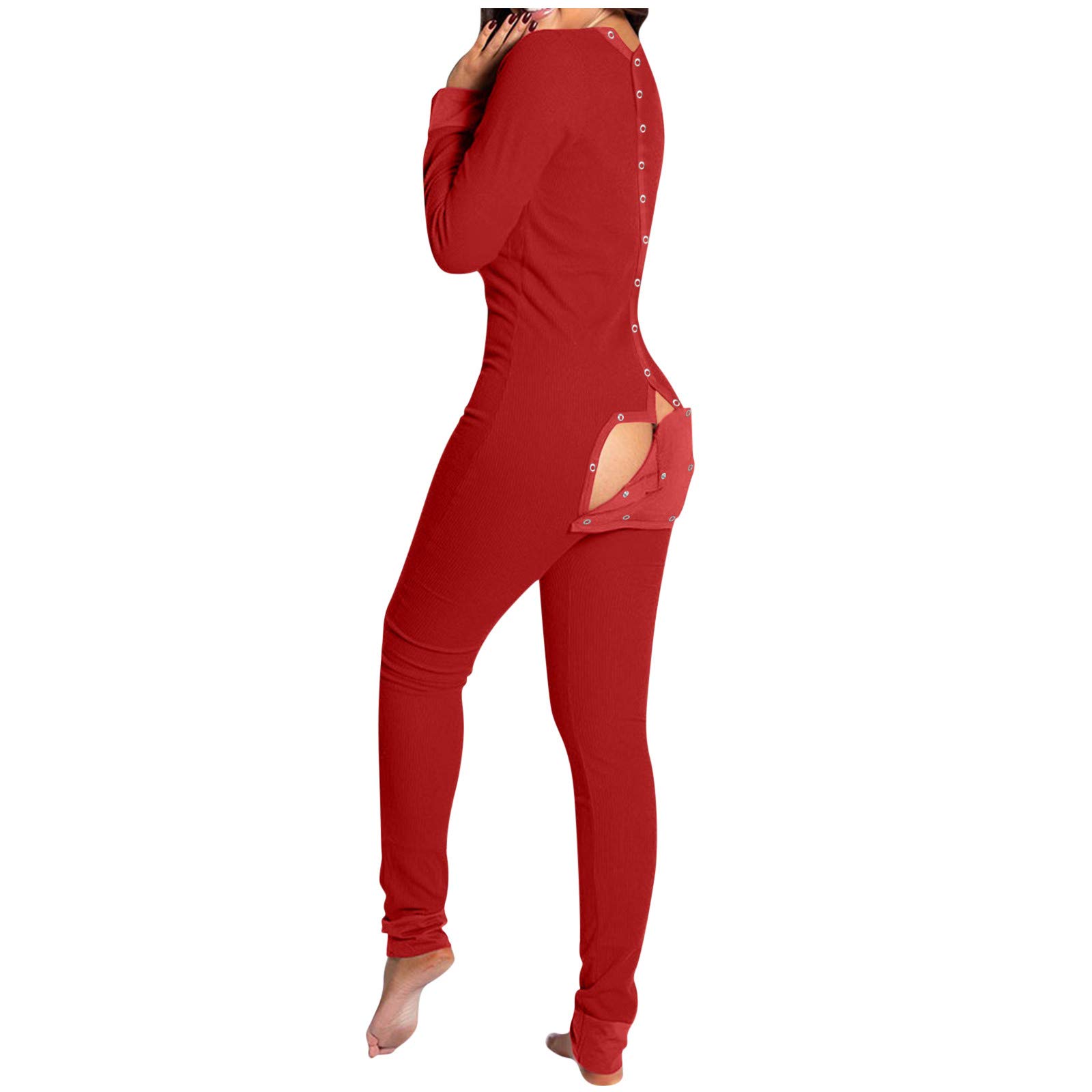 Women's Hemlock Print Long Sleeve Button-Front Jumpsuit Pajama Set - Soft Sleepwear & Loungewear for Cozy Nights, Relaxing at Home, or Weekend Comfort