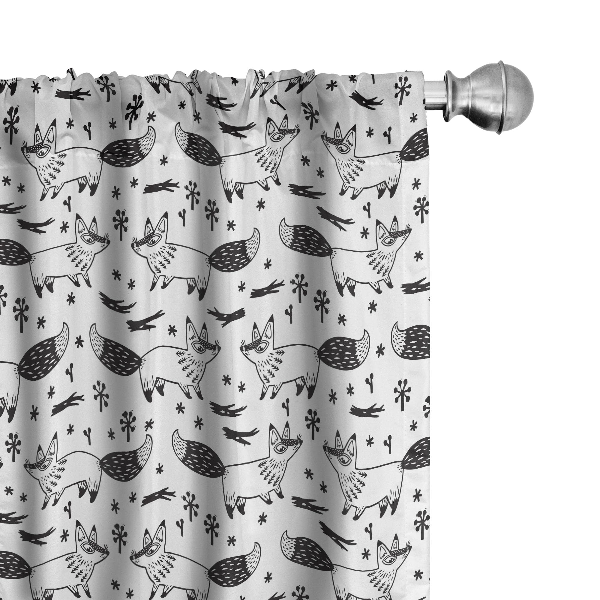 Ambesonne Fox Window Curtains - Monochromatic Wild Animal & Floral Design, Lightweight 2-Panel Set with Rod Pocket (28x84 Inch, Charcoal Grey White) - Perfect for Living Room, Bedroom & Nursery Decor