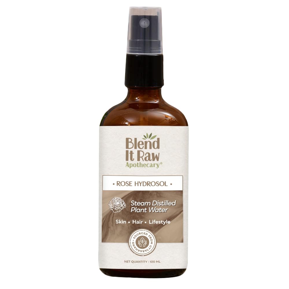 Blend It Raw Apothecary Rose Hydrosol - Pure Steam Distilled Rose Water Facial Spray (100ml) for Skin Hydration, Makeup Setting & Aromatherapy