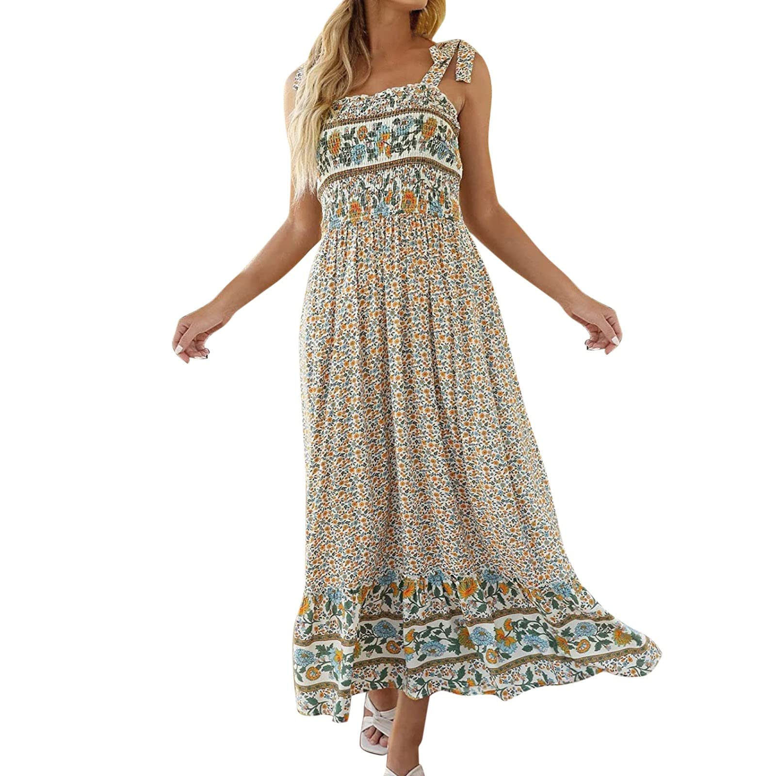 Bohemian Flowy Maxi Dress for Women - Summer Casual Long Dress with Boho Print, Sling Party Dress | Perfect for Beach Vacations, Music Festivals & Boho-Chic Outfits