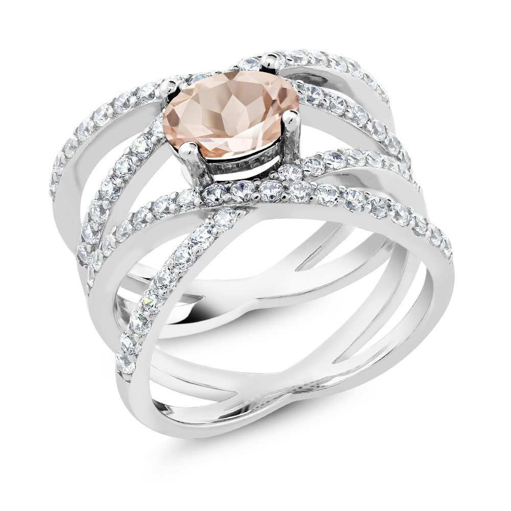 Gem Stone King 8X6MM Oval Gemstone Birthstone Criss Cross Engagement Ring for Women | 925 Sterling Silver Fine Jewelry | Anniversary, Wedding, Valentine's Day Gift for Her, Mom, Wife | Available in Sizes 5-9 | Perfect for Proposals, Bridal Sets & Special Occasions