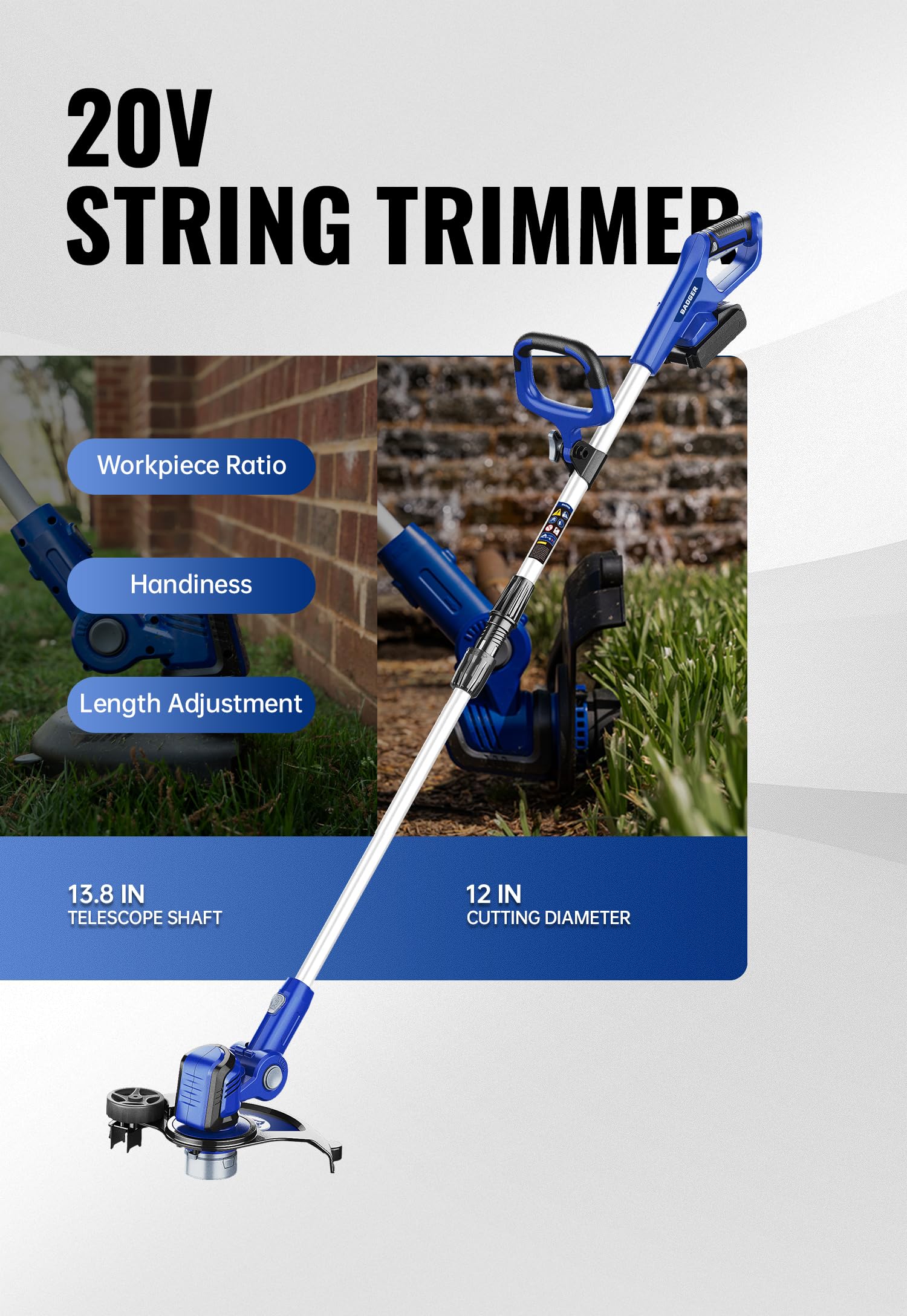 **20V Cordless Electric Weed Wacker, Leaf Blower, and Wheeled Edger Kit with 2 x 2Ah Batteries & Fast Charger - Lightweight, Adjustable Telescopic Shaft - Perfect for Lawn Care, Yard Maintenance, and Landscaping**