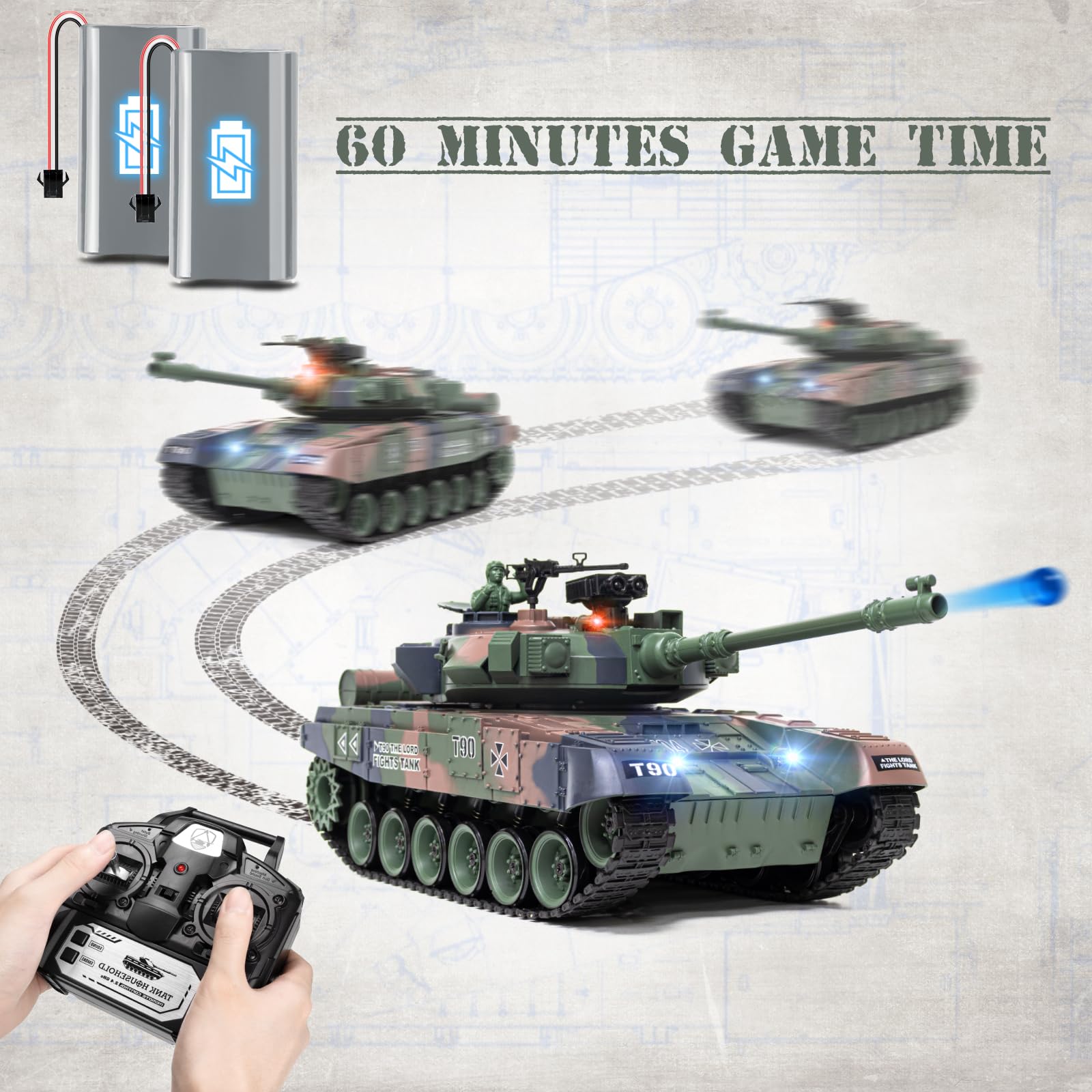 1:18 Scale RUS T-90 RC Tank - 2.4Ghz Remote Control Military Toy with Smoke, Light & Sound Effects, 15 Channels, BBS & Water Bomb Shooting - Battle-Ready Army Tank Model for Adults & Kids | Indoor & Outdoor Play, War Simulation, Collectible Display