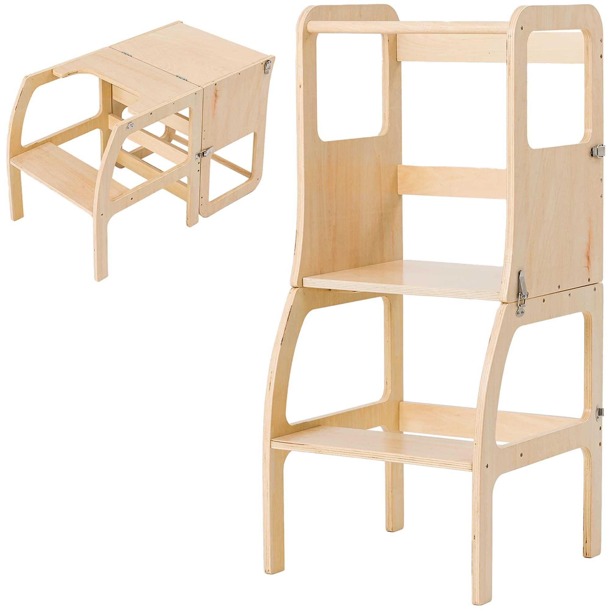 MomnLittle 2-in-1 Convertible Kids Kitchen Step Stool & Toddler Table Chair Set - Safe Non-Slip Learning Stool for Kitchen, Playroom & Nursery (Ages 1-3)