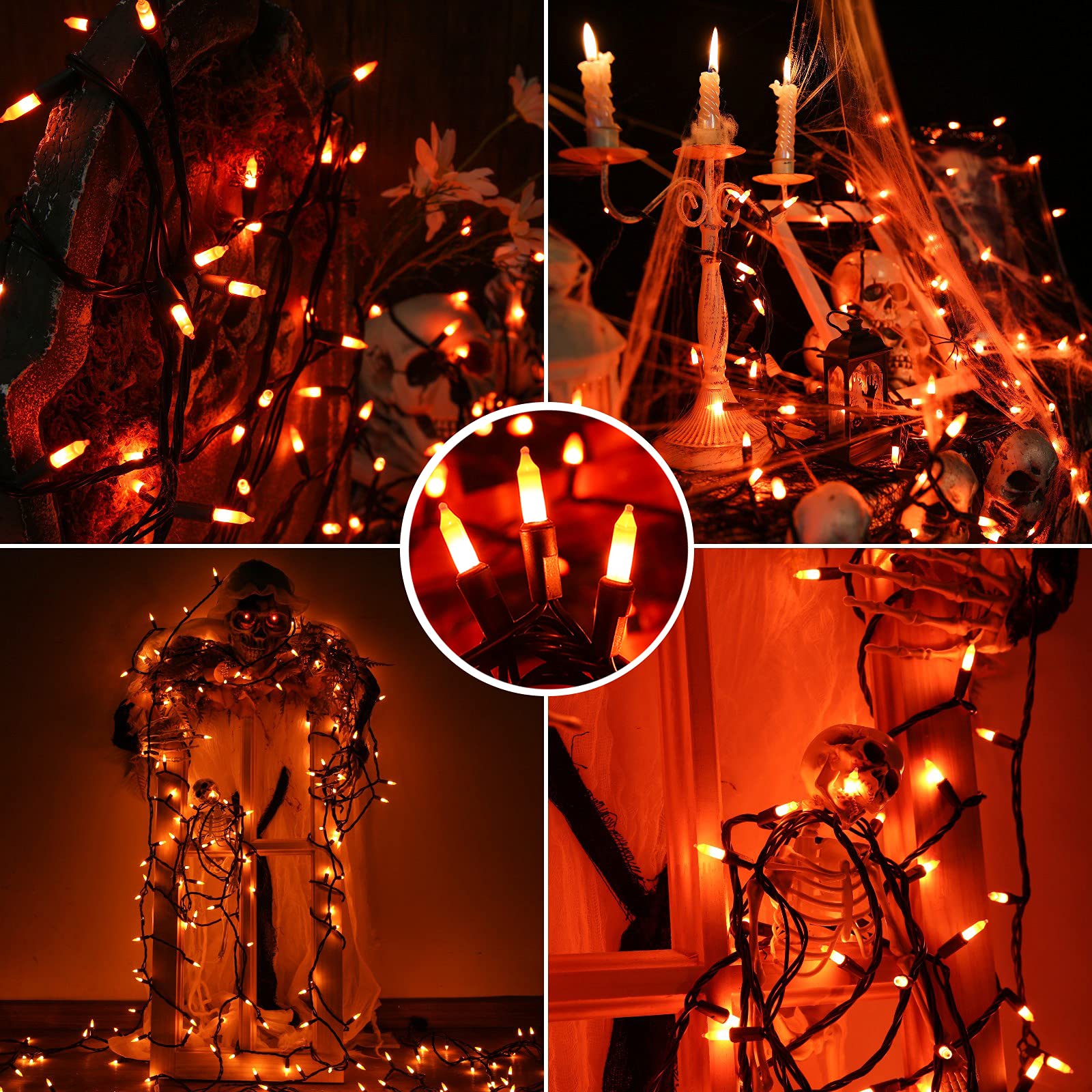 Toodour 75ft 300-Count Halloween String Lights - UL Certified Connectable Candy Corn Mini Bulbs in Yellow & Orange for Home, Garden, Porch & Party Decor | Perfect for Halloween Night, Spooky Yard Displays & Festive Indoor Lighting