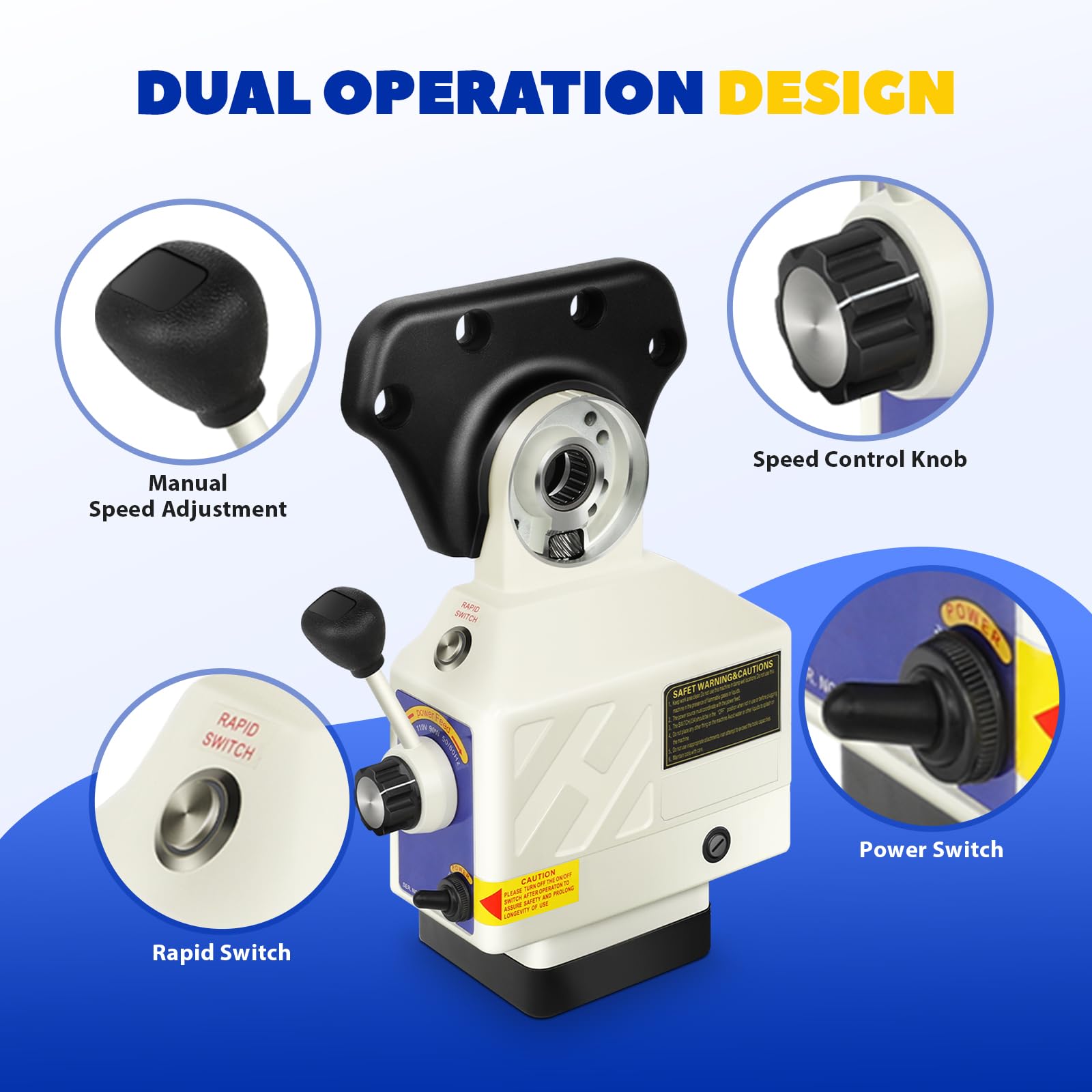 High Torque Power Feed for Milling Machine - 450 in-lbs, 0-200 RPM, 110V - Compatible with Bridgeport & Knee Mills (5/8