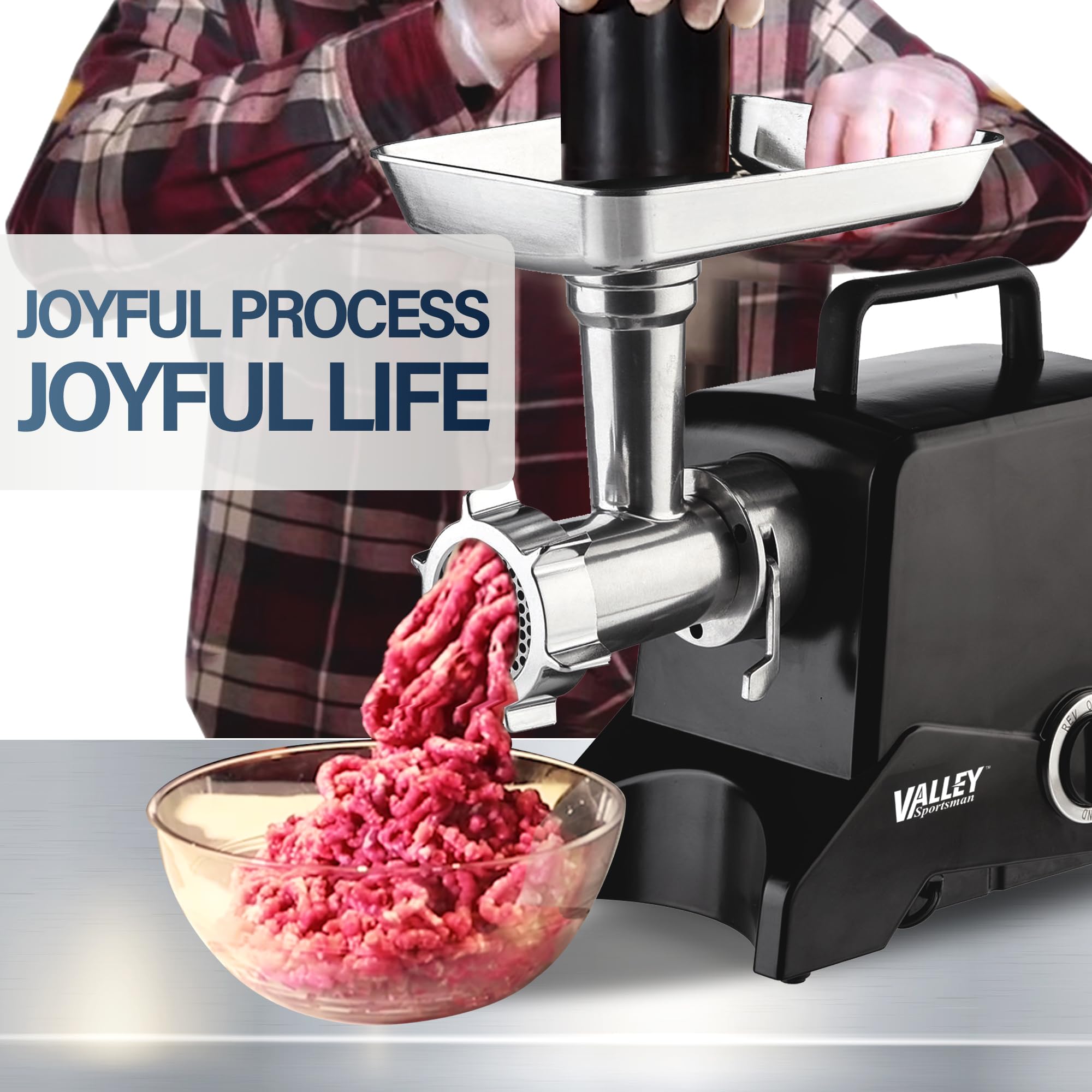Powerful 575W Electric Meat Grinder - Heavy Duty Aluminum Meat Mincer & Sausage Stuffer with 3 Grinding Plates - Perfect for Home Kitchen, Butcher Shop & BBQ Party (Black)
