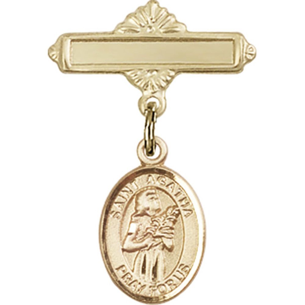 St. Agatha Gold Filled Baby Badge Charm - 1 X 5/8 Inch Polished Pin for Christening, Baptism & First Communion Gifts - Religious Jewelry for Newborns & Infants