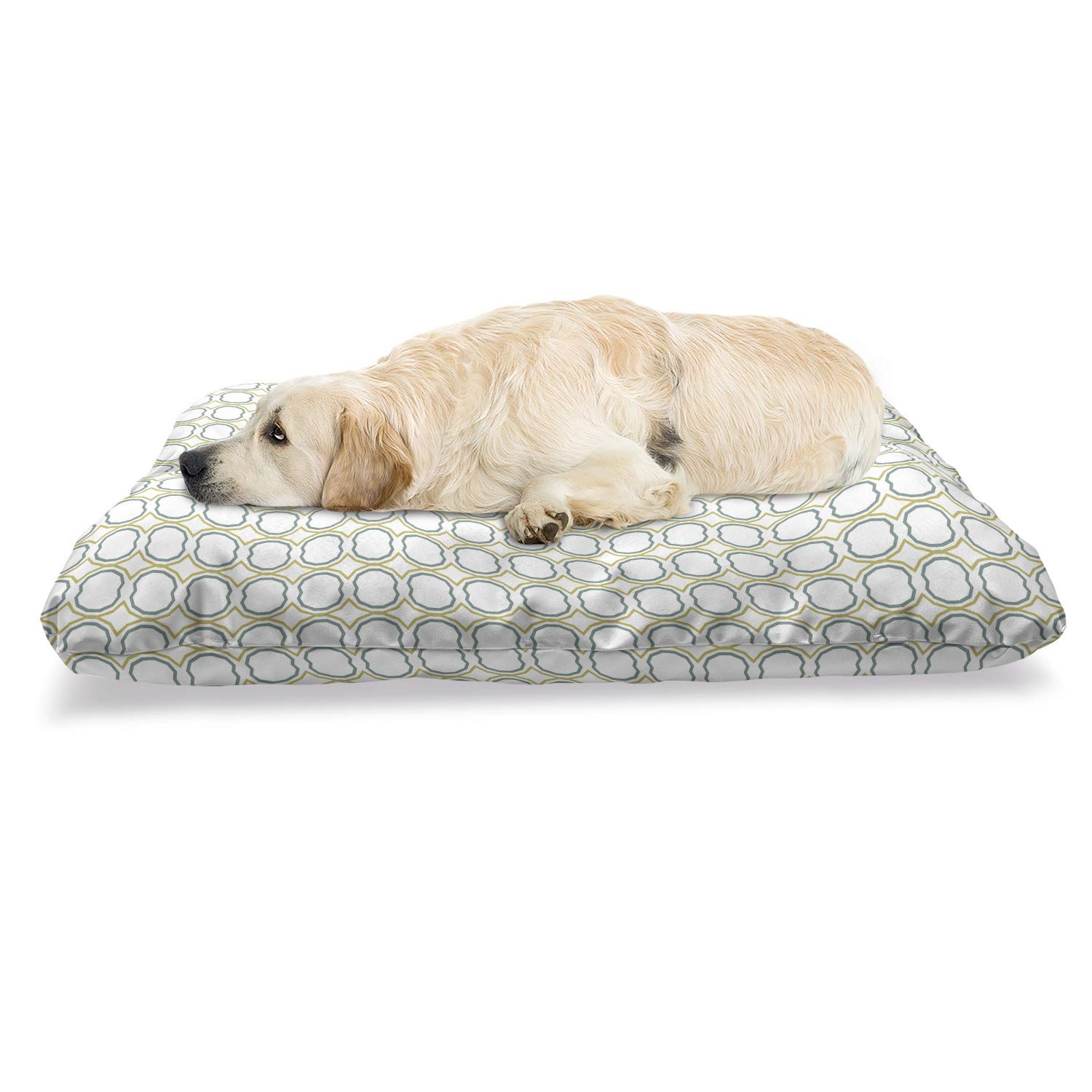 Ambesonne Abstract Pet Bed - Chew Resistant Dog & Cat Cushion with Removable Cover, 24x39 Inch - Modern Simplistic Ornament Pattern in White Khaki & Laurel Green - Perfect for Living Room, Bedroom or Pet Nursery