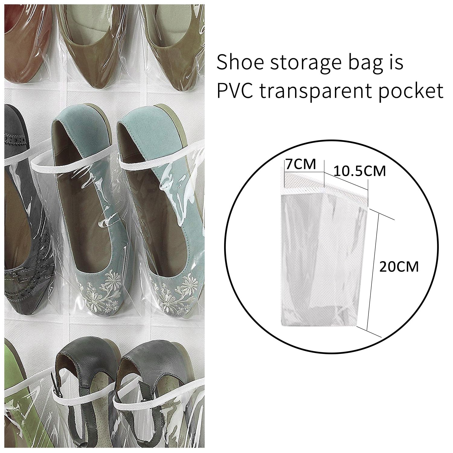 ManGotree Clear Over the Door Shoe Organizer - 24 Pocket Hanging Shoe Rack for Sandals, Sneakers & High Heels | Foldable Shoe Storage Solution for Closet & Entryway Organization (Transparent)