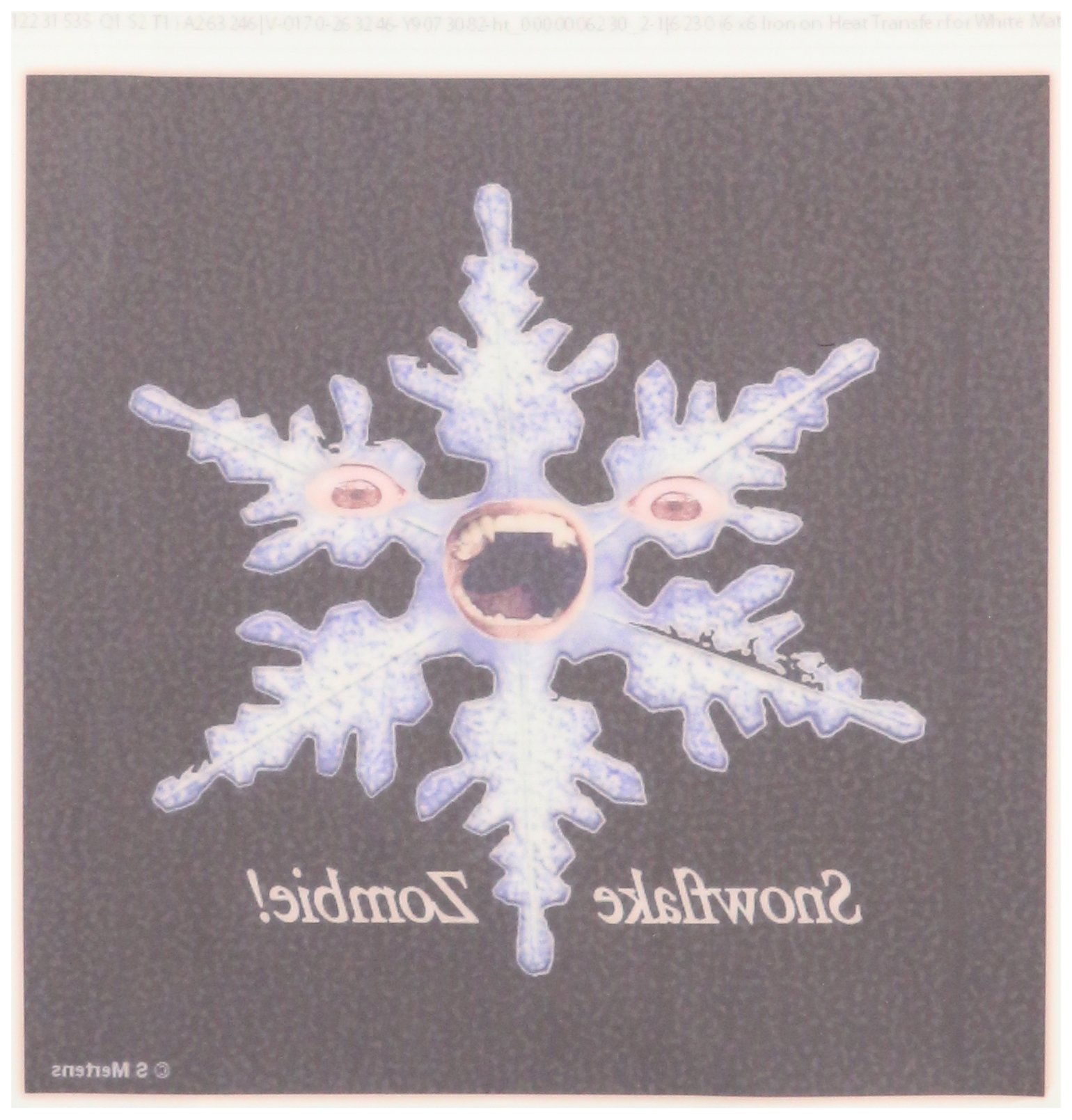 3dRose LLC Snowflake Zombie 6x6 Inch Iron-On Heat Transfer for White Fabric - Perfect for DIY T-Shirts, Tote Bags & Holiday Crafts