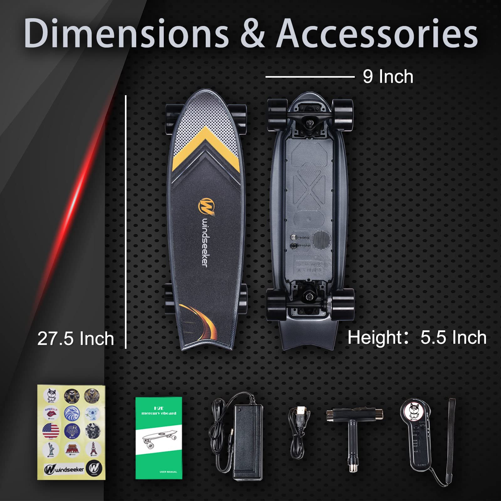 Best Electric Skateboard for Beginners - 350W Brushless Motor, 12.4 MPH Max Speed, Remote Controlled E-Skateboard with DIY Stickers | Perfect for Commuting, Campus Travel & Outdoor Fun (Carver E-Ska)