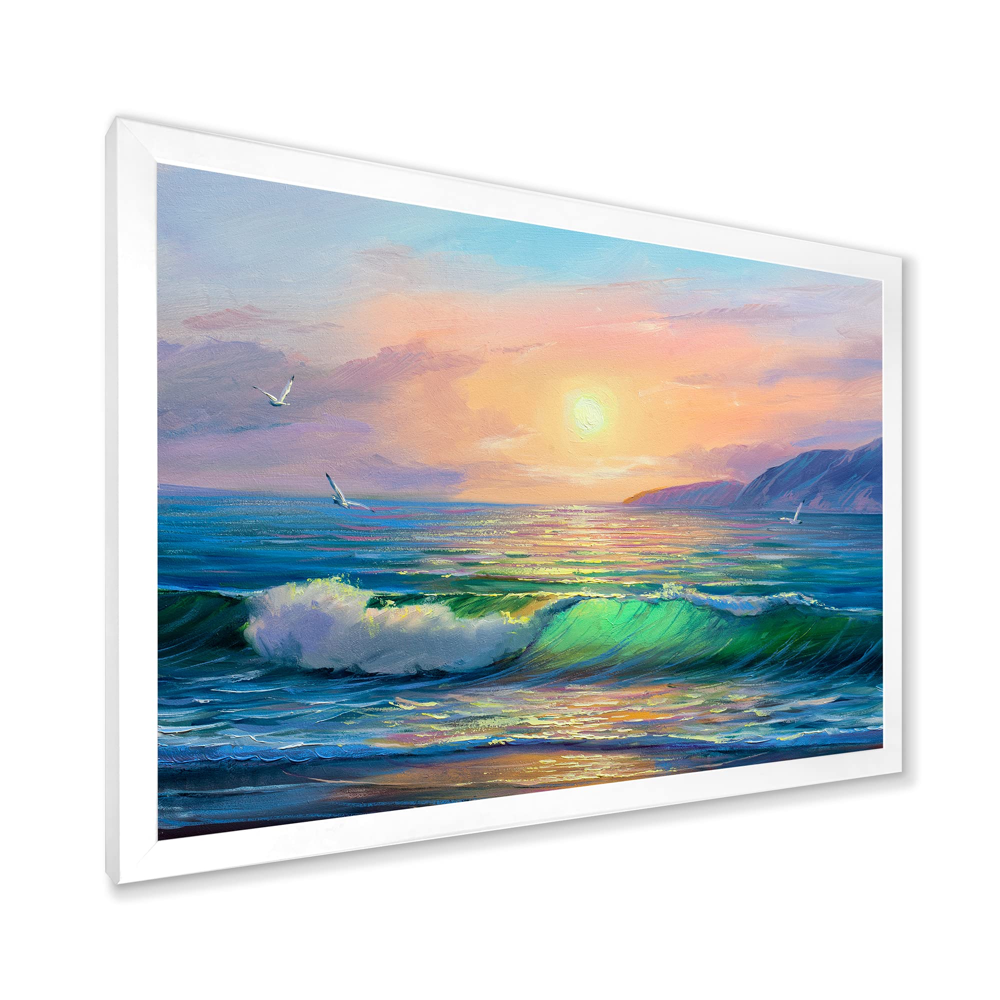 Blue Waves Breaking at the Beach - Coastal Framed Wall Art for Living Room, Bedroom & Office Decor | Nautical Theme Ocean Painting