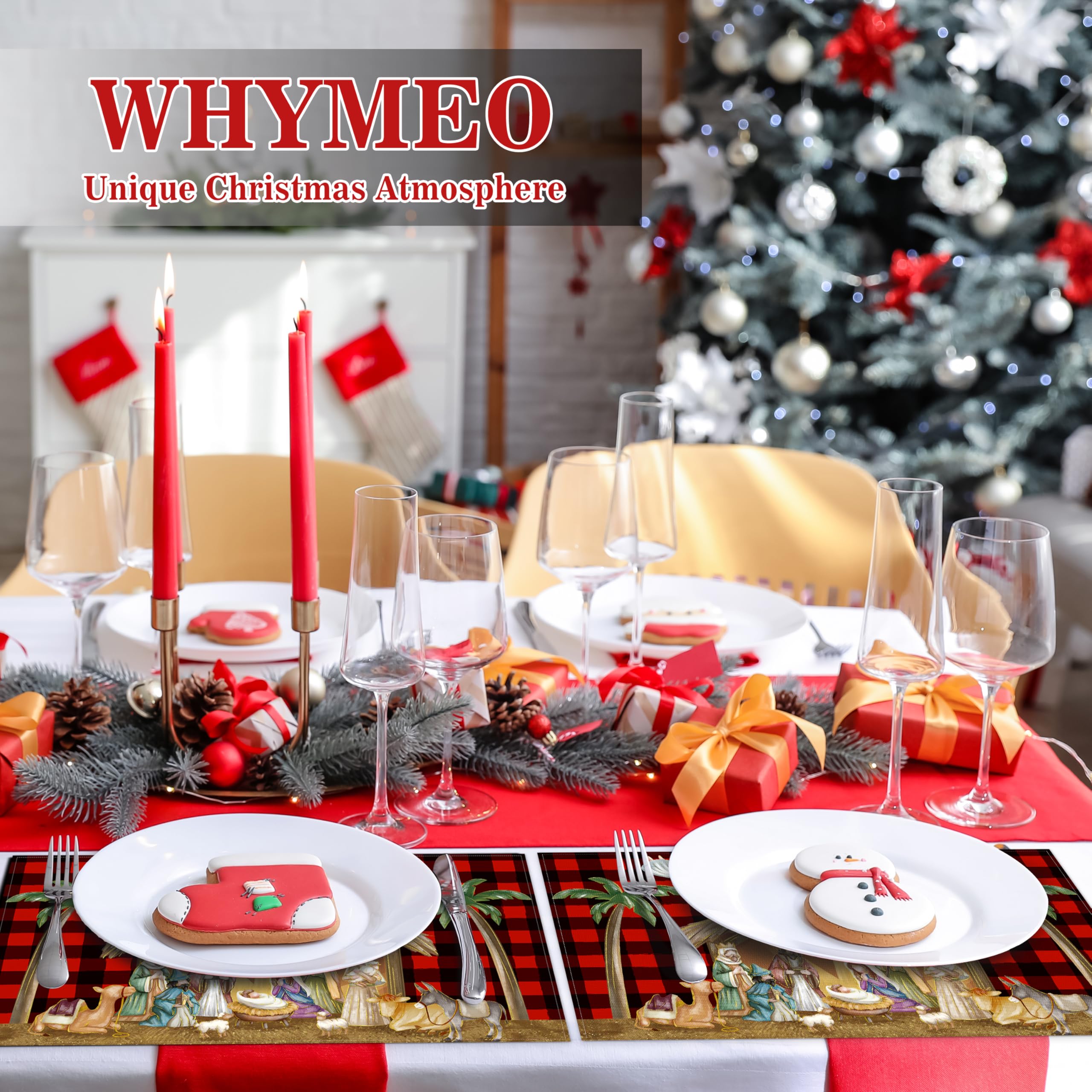 6-Pack Christmas Placemats Set - Nativity Scene Holiday Dining Table Mats, Washable Linen Xmas Decor (12x18 Inch) - Perfect for Christmas Dinner, Holiday Parties & Festive Home Decor