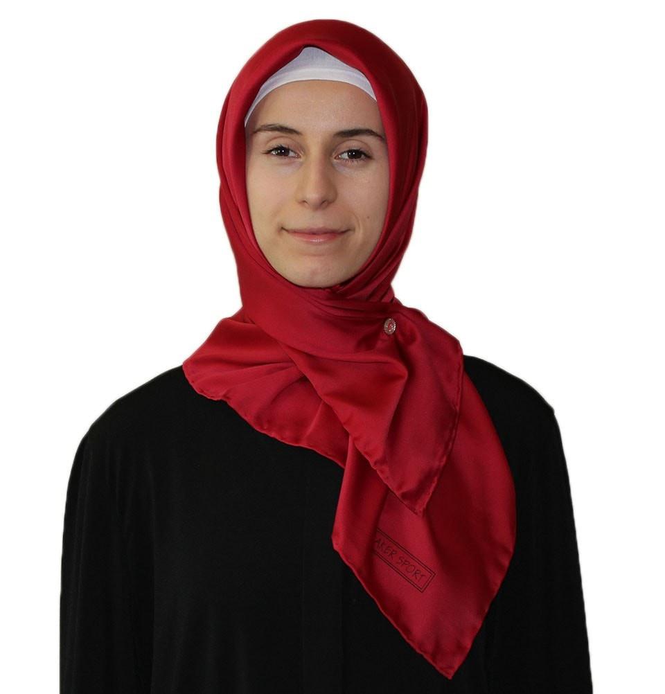 Aker Satin Square Hijab Scarf 4072 Red - Soft Muslim Headscarf for Women, Breathable & Stylish Prayer Shawl - Perfect for Daily Wear, Work, and Special Occasions