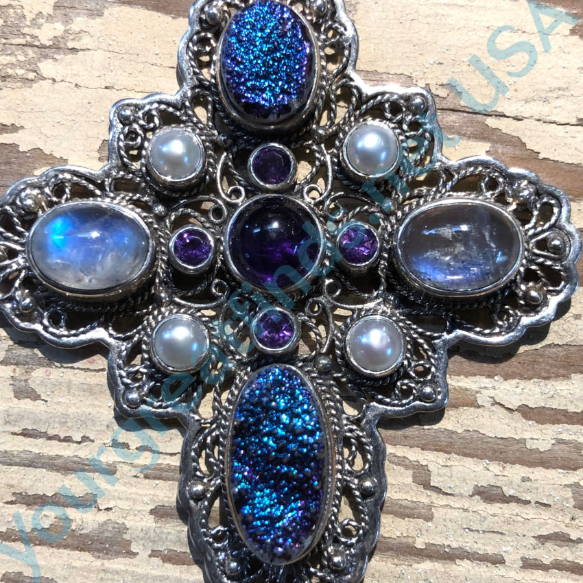 925 Sterling Silver Multi-Gemstone Holy Cross Pendant Necklace - Perfect for Religious Gifts, Baptism, First Communion & Everyday Faith Jewelry