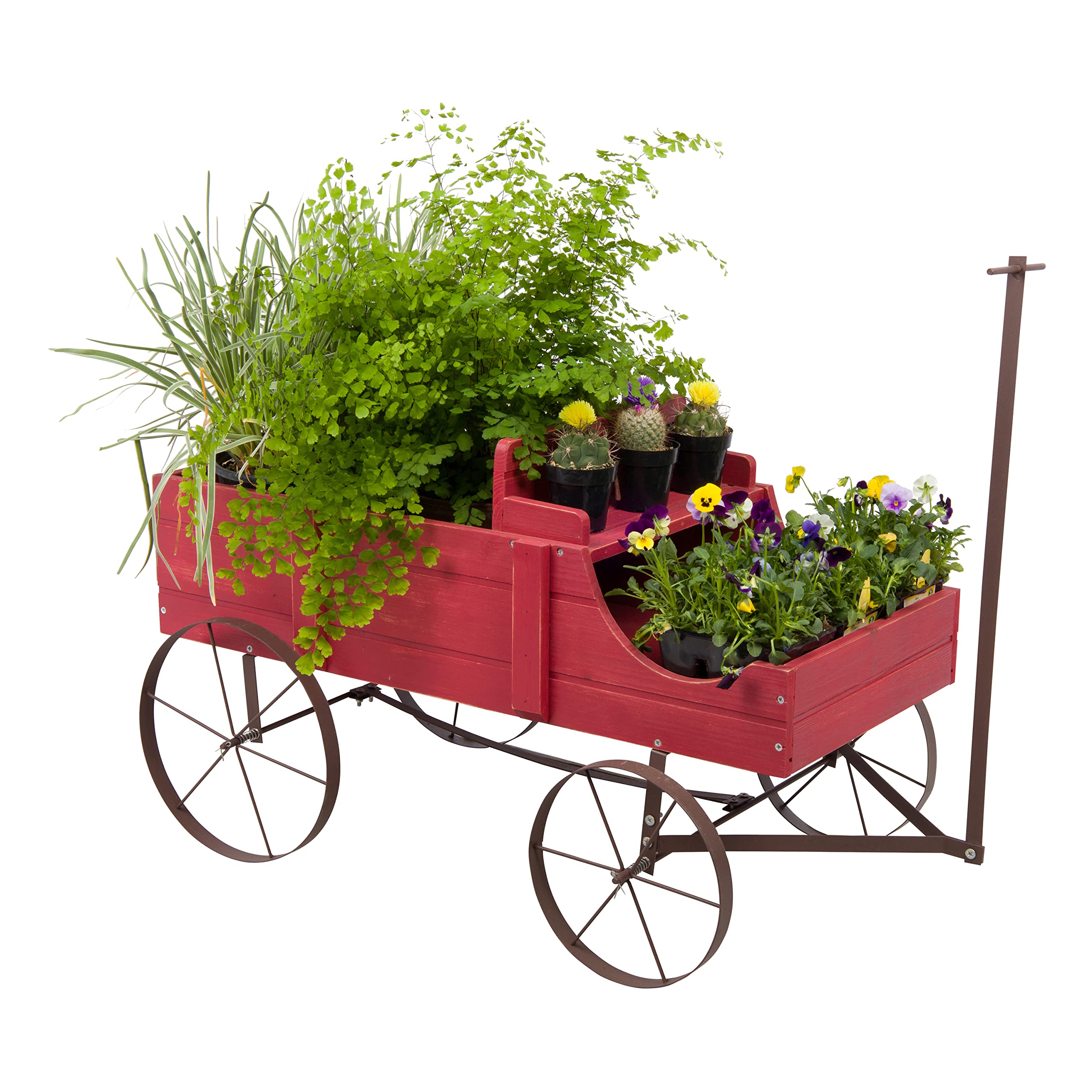 Shine Company Large Red Wooden Wagon Garden Planter - Rustic Outdoor Yard Decor for Flowers & Plants | Perfect for Patio, Garden & Farmhouse Style Landscaping