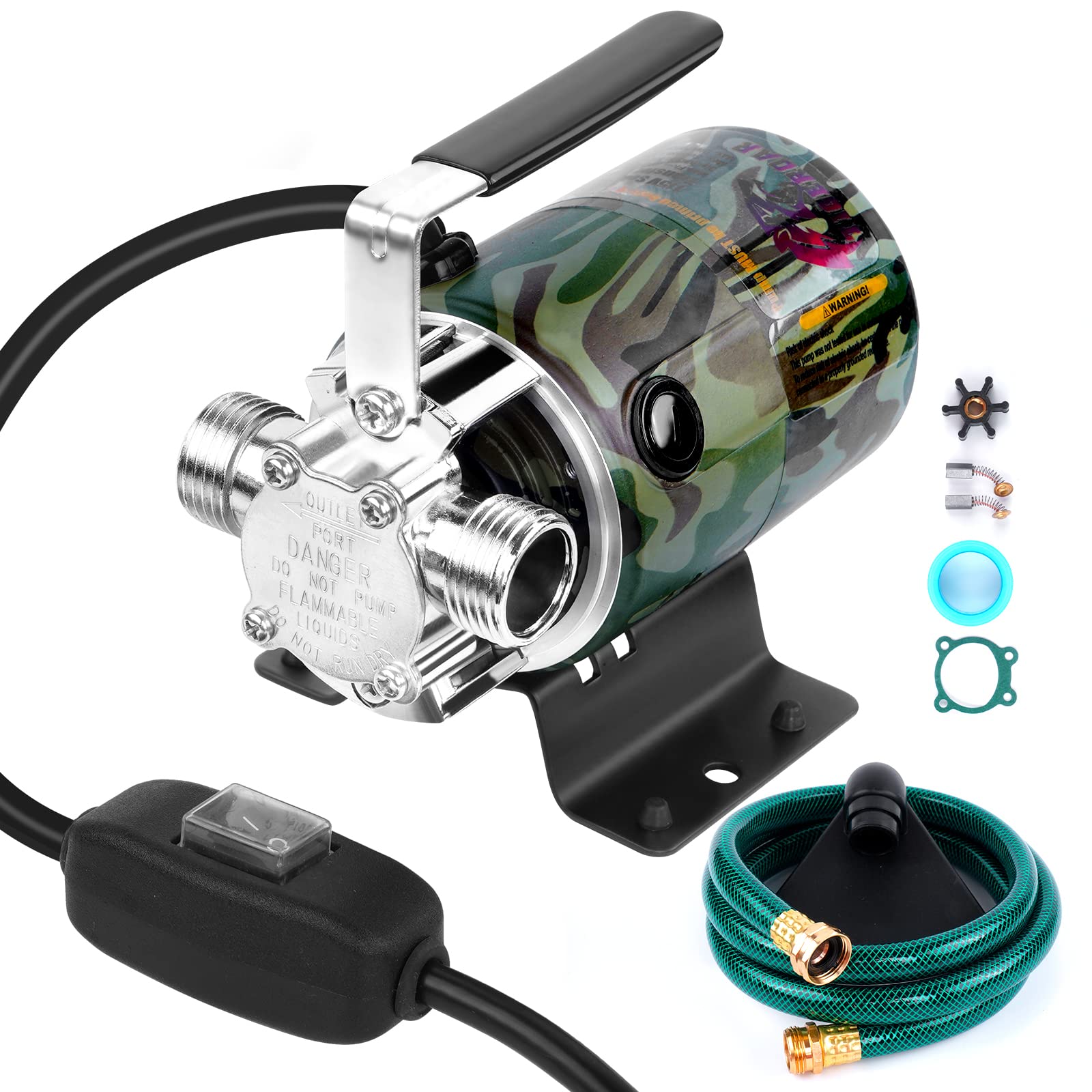 TIGEROAR 330 GPH Portable Utility Water Transfer Pump 115V with Switch, 0.1HP Lightweight Pool Pump - Includes 6 ft. Hose & 3/4 in. Ports for Draining Pools, Basements, Aquariums, and Flooded Areas