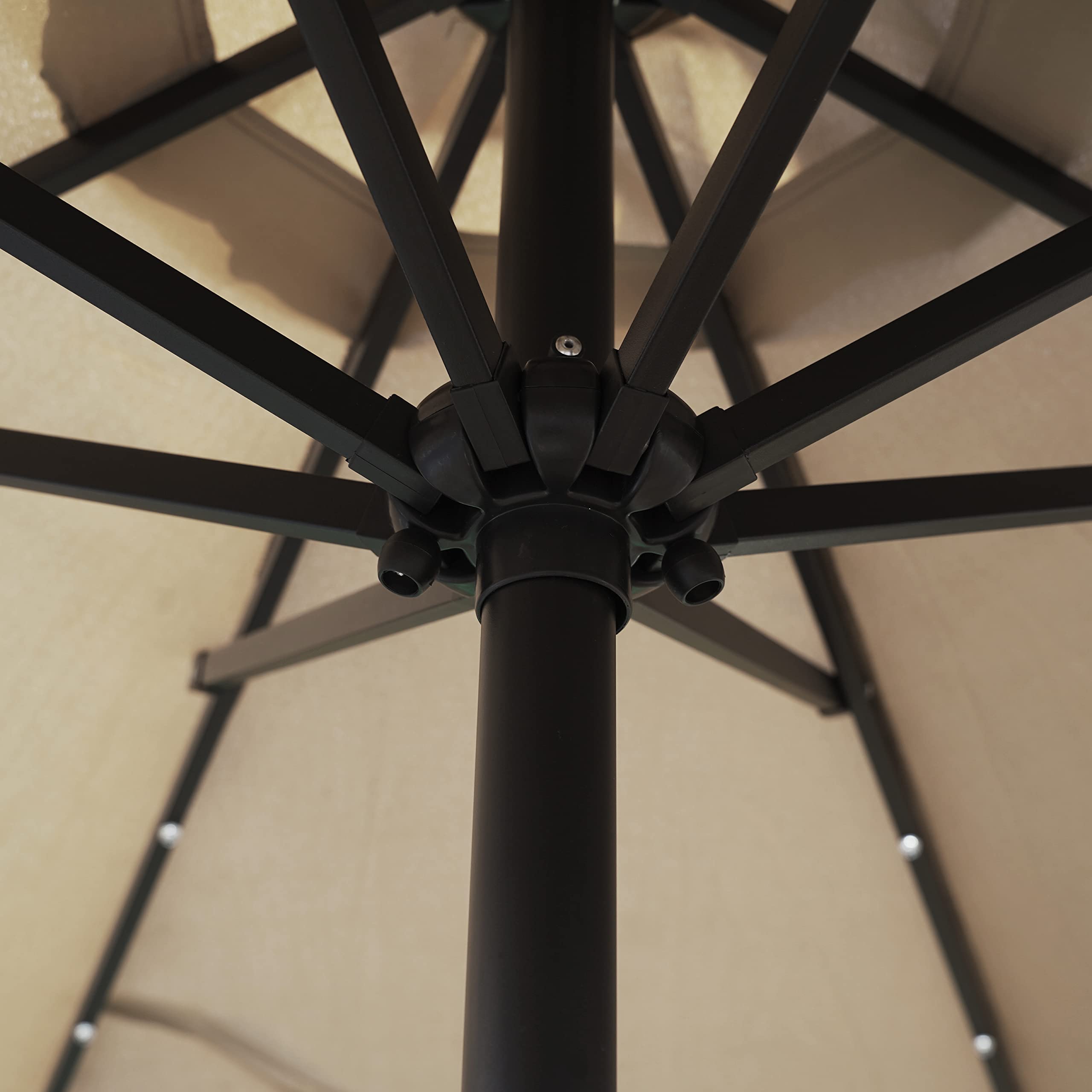 LeisureMod Sierra 9' Outdoor Patio Crank & Tilt Market Umbrella with Solar LED Lights - Waterproof Sun Shade for Garden, Poolside, Backyard, and Restaurant Outdoor Dining