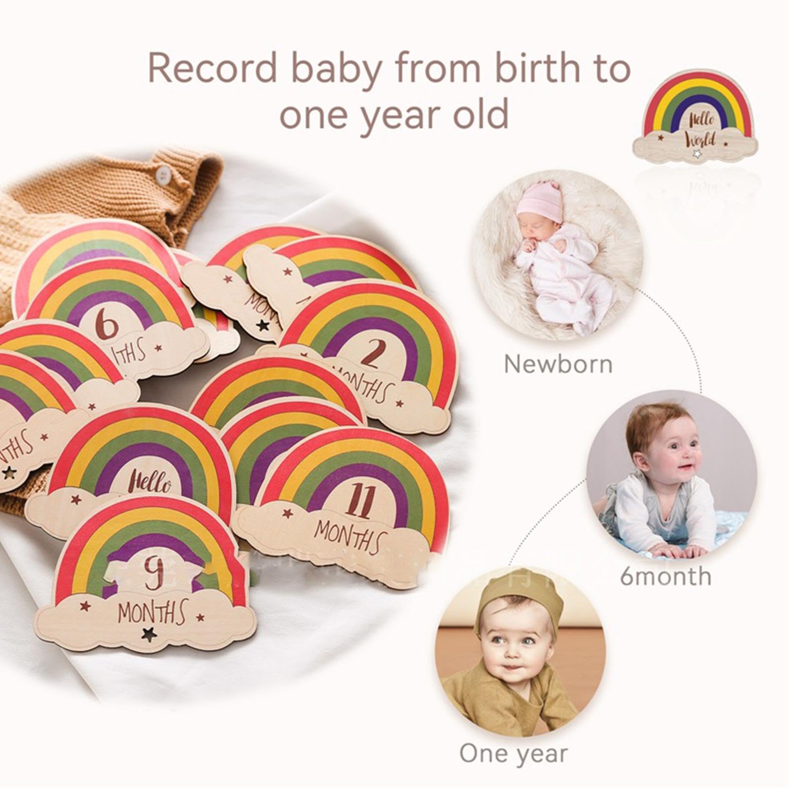 Rainbow Milestones Cards - Wooden Baby Monthly Signs, Colorful Baby Month Announcement, Baby Growth Tracker for Newborns & Infants - Perfect for Baby Showers, Monthly Photos, and Milestone Celebrations