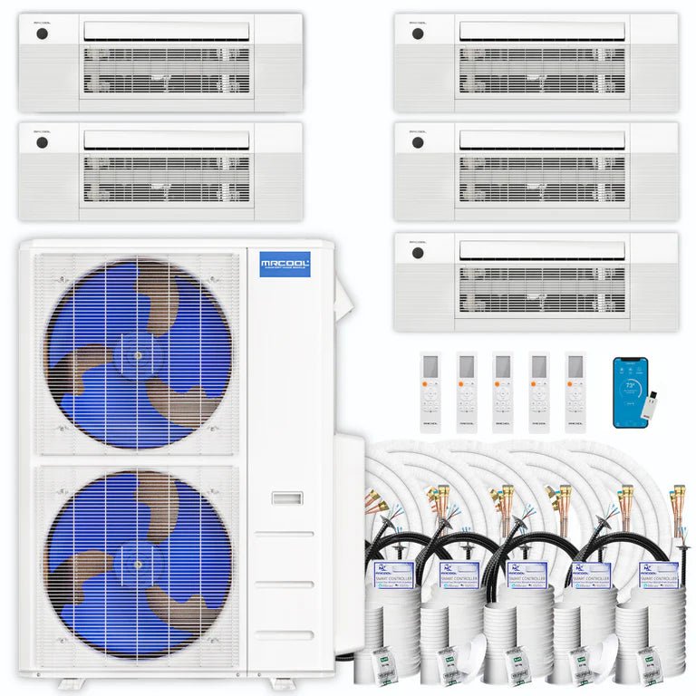 MRCOOL DIY 4th Gen 48,000 BTU 21 SEER 5-Zone Ductless Mini Split AC & Heat Pump System with Ceiling Cassettes (9K+9K+9K+12K+12K) - Perfect for Whole Home Cooling & Heating, Energy Efficient Climate Control for Large Spaces