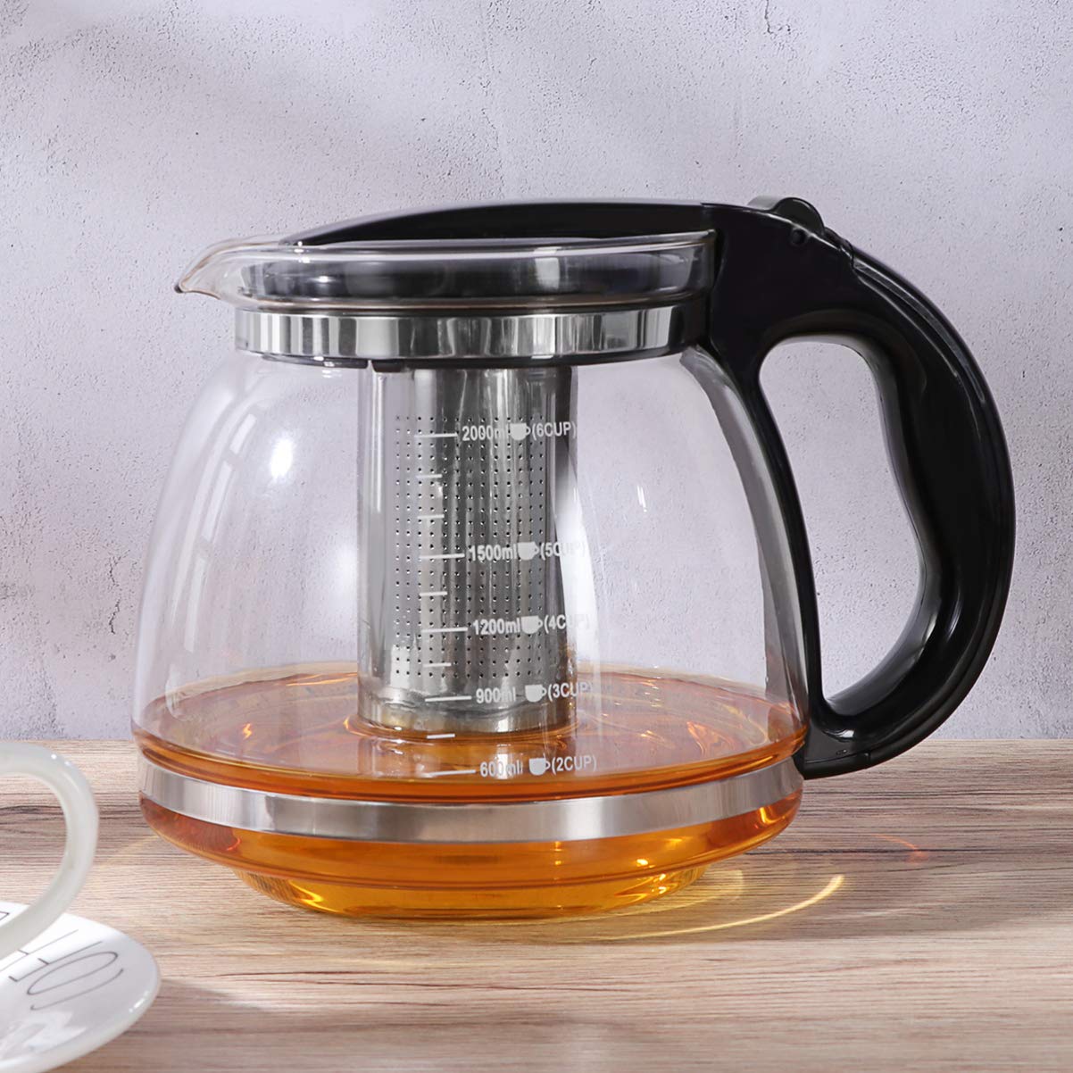 Premium Glass Teapot with Removable Stainless Steel Infuser - Stovetop Safe Loose Leaf Tea Maker - Ideal for Home, Office & Gift Giving (Black)
