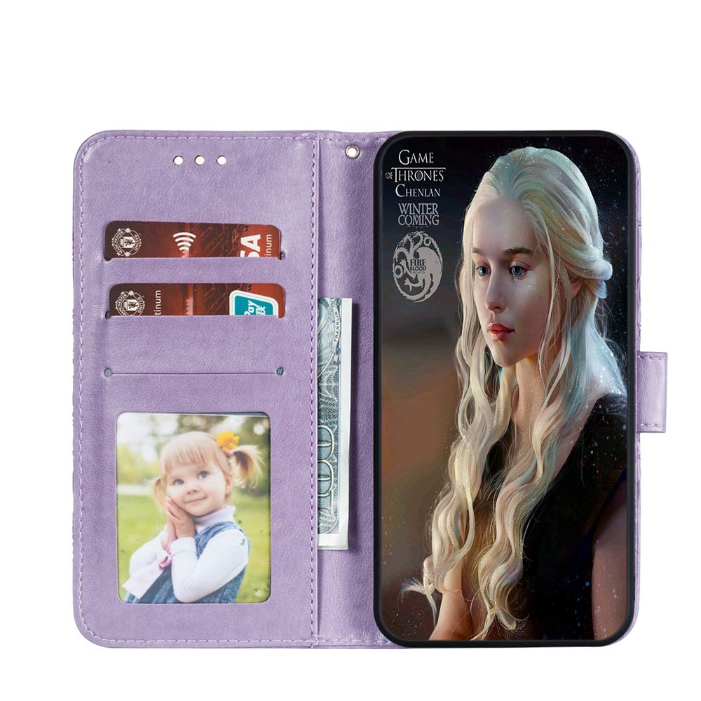 Premium PU Leather Mandala Embossed Flip Wallet Case for Samsung Galaxy A21 - Shockproof Cover with Card Holder & Kickstand (Light Purple) | Perfect for Work, Travel & Everyday Protection