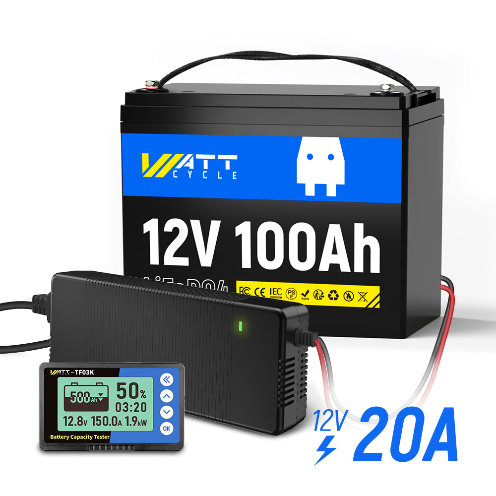 12V 100Ah Group 24 LiFePO4 Deep Cycle Battery Kit with 500A Bluetooth Battery Monitor - Perfect for RVs, Marine Boats, Solar Power Systems & Off-Grid Applications