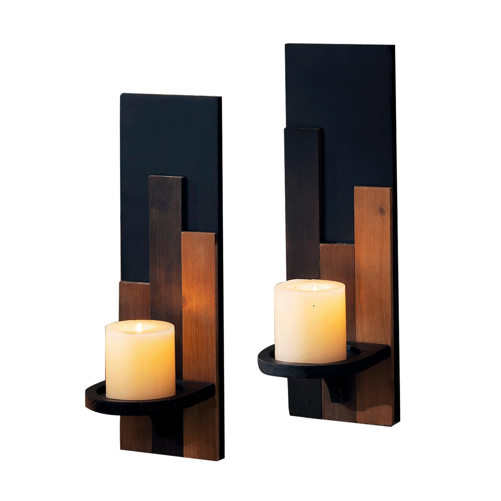 Rustic Wood Wall Sconce Candle Holders - Set of 2, Wall Mounted Home Decor for Living Room, Bedroom & Dining Room - Perfect for Cozy Ambiance, Romantic Dinners & Holiday Decorations