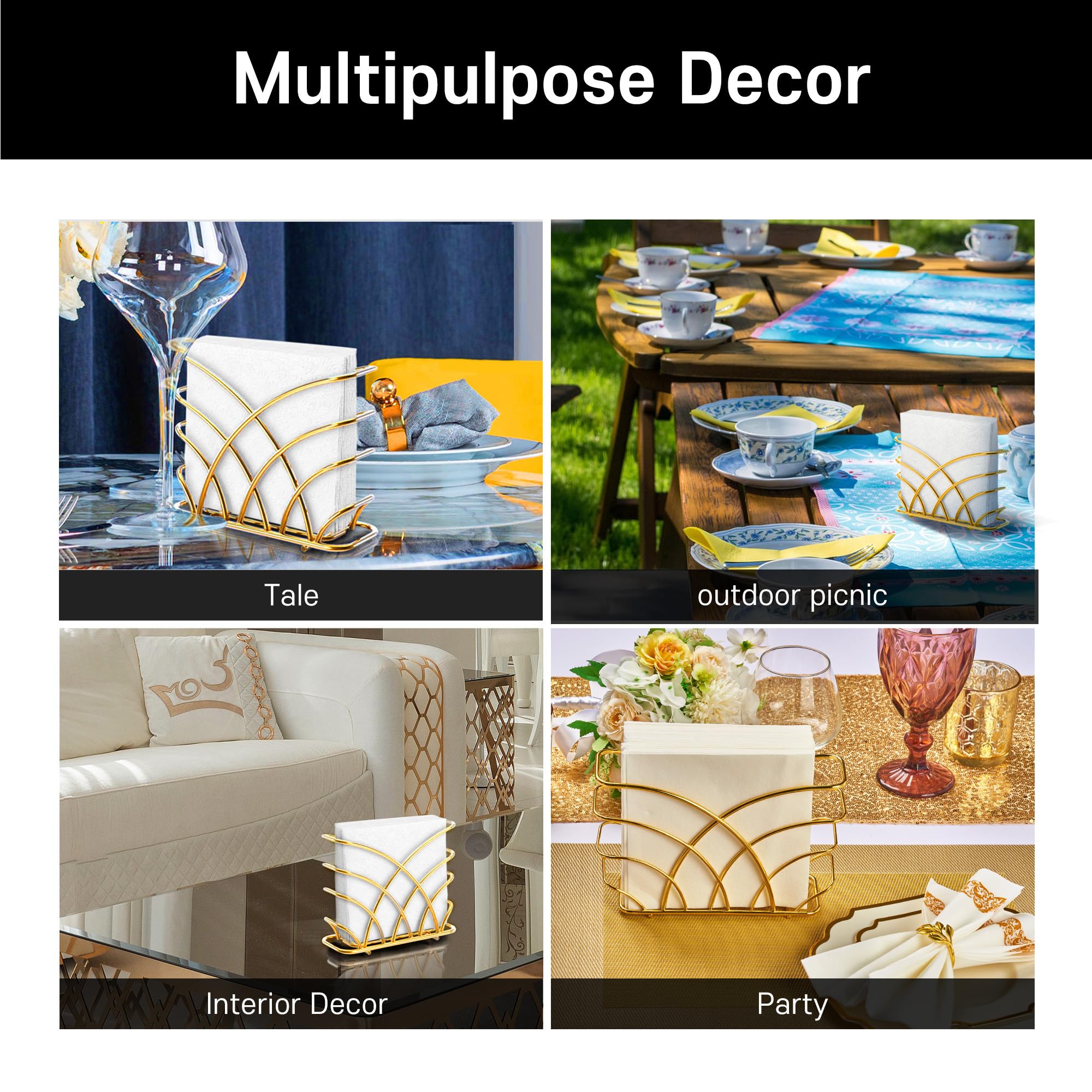 Luxurious Gold Metal Napkin Holder for Dining Table - Elegant Kitchen & Home Decor Accessories | Perfect for Modern Dining Room, Wedding Table Settings & Holiday Decorations