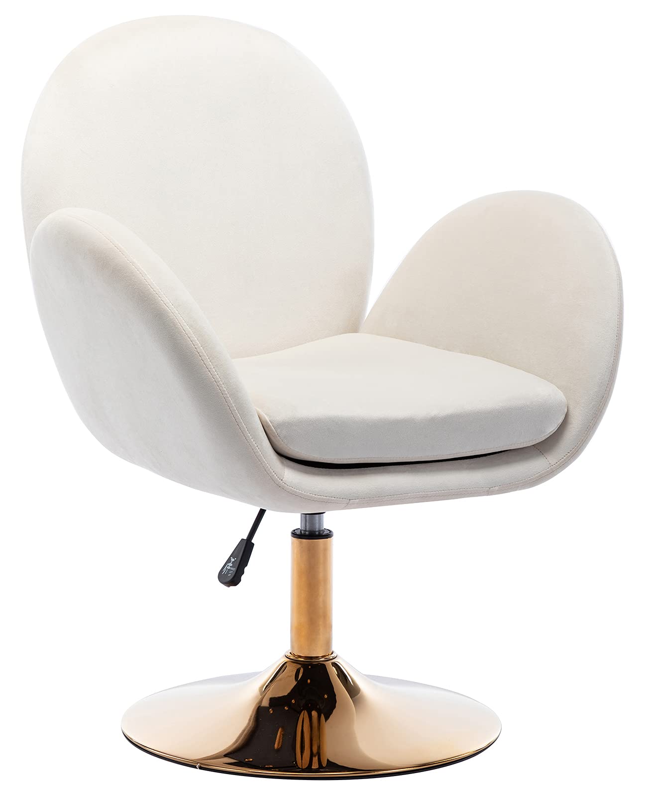 Modern Velvet Swivel Vanity Stool with Adjustable Height & Gold Metal Base - Upholstered Makeup Chair with Arms for Dressing Room, Bedroom, Salon or Reception Area - Soft Beige Fabric Seat for Comfortable Seating