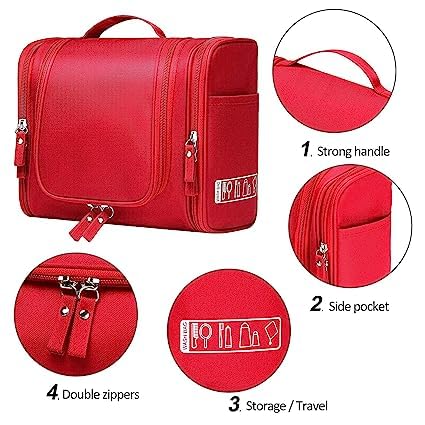 Extra Large Multifunctional Travel Bag for Women | Waterproof Cosmetic & Toiletry Organizer | Makeup Case with Multiple Compartments | Perfect for Airplane, Gym & Vacation (Red)
