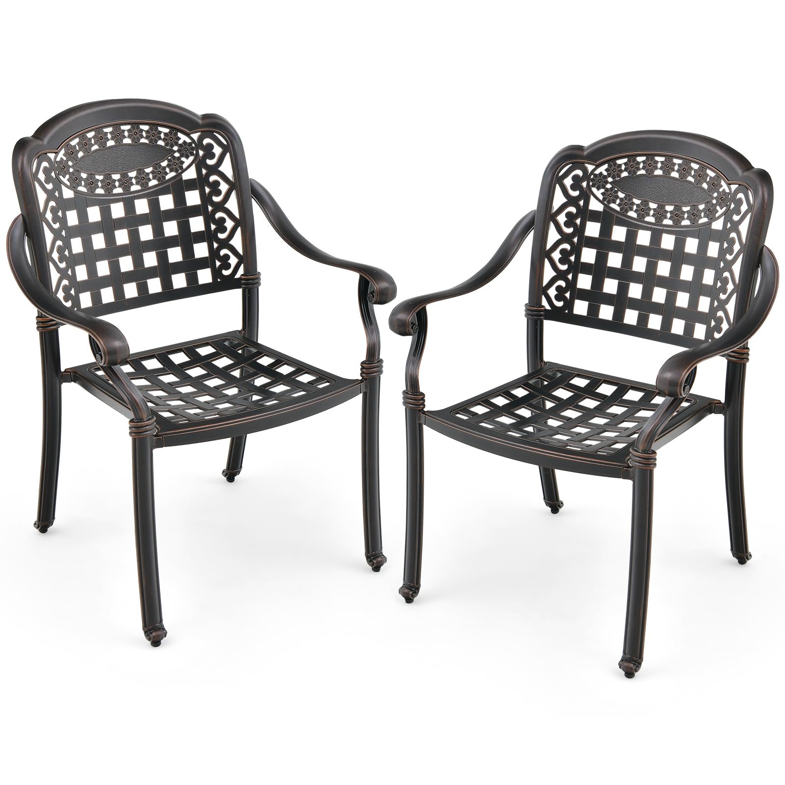 Tangkula 2-Pack Stackable Cast Aluminum Patio Dining Chairs with Armrests - Weather-Resistant Outdoor Bistro Chairs for Balcony, Backyard, Garden, Restaurant & Cafe Use