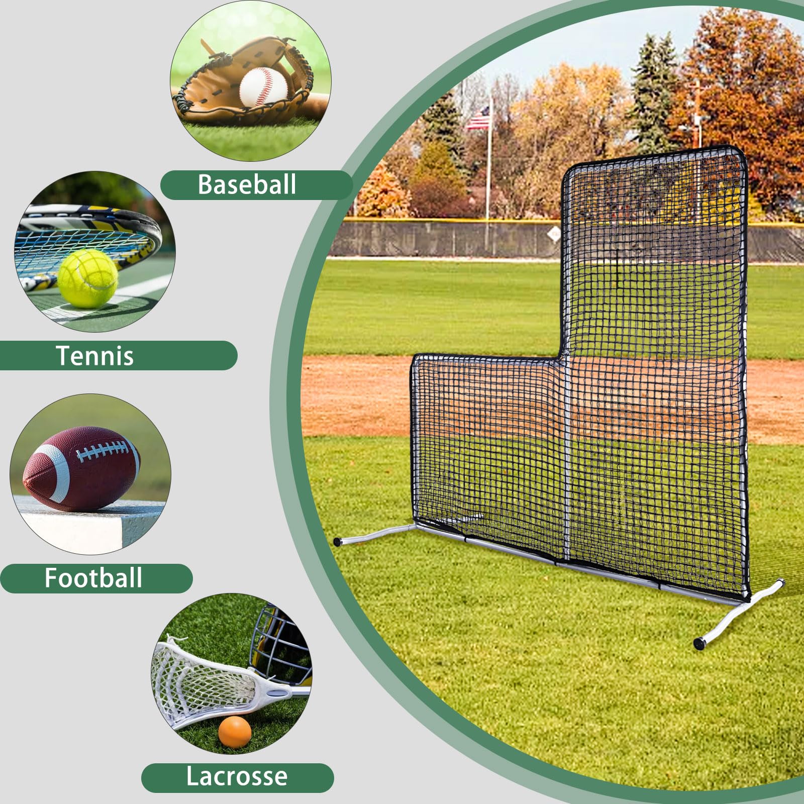 7x7 FT Portable Baseball Softball Pitching L Screen Protector Net - Durable Batting Cage Training Aid for Indoor & Outdoor Practice - Perfect for Backyard, Field, and Team Drills