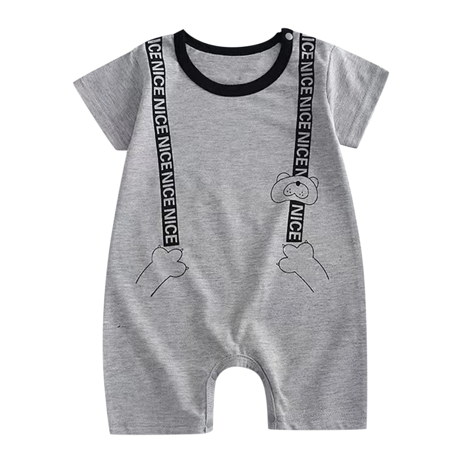**Cute Cartoon Animal Romper for Baby Boys & Girls - Soft Cotton Short Sleeve Jumpsuit (Grey) - Perfect for Playtime, Daycare & Summer Outfits**