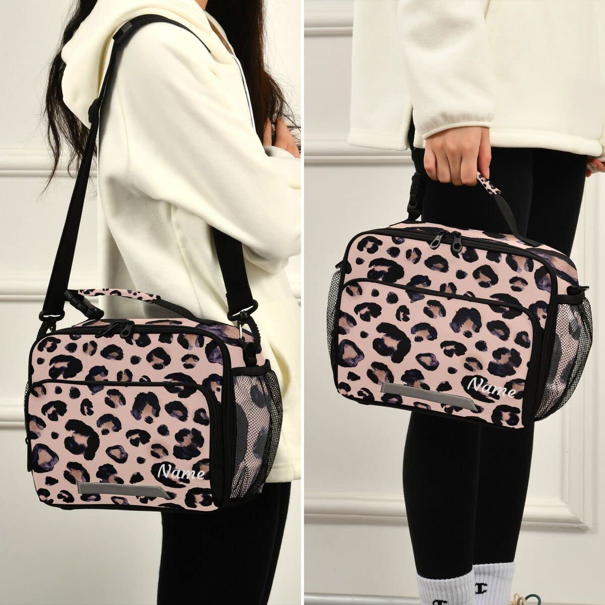 Custom Leopard Cheetah Print Insulated Lunch Box with Adjustable Shoulder Strap - Personalized Cooler Tote Bag for School, Work & Picnic - Perfect for Teens, Kids & Adults to Carry Snacks, Meals & Beverages
