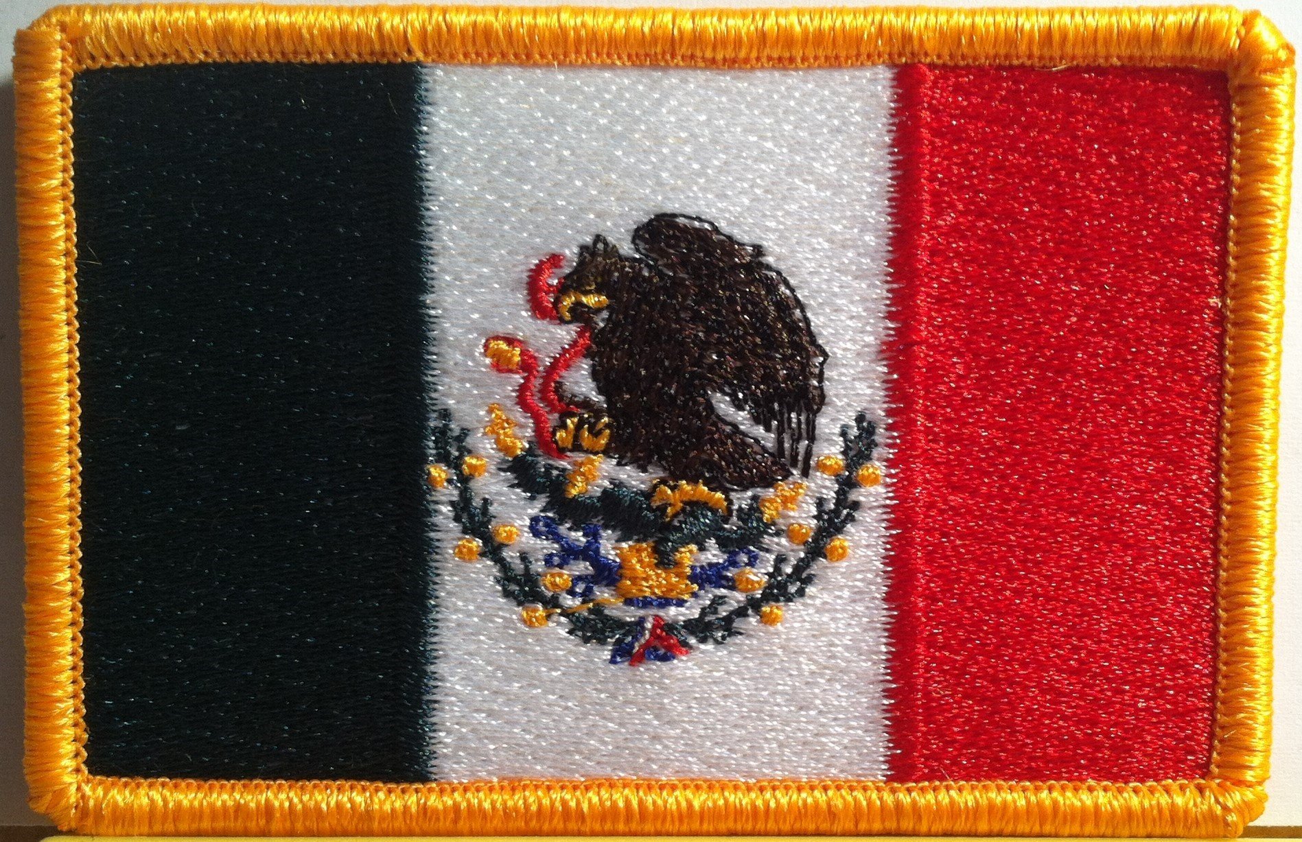 Mexico Flag Iron-on Patch - Mexican Military Emblem with Gold Border - Perfect for Jackets, Backpacks & DIY Crafts