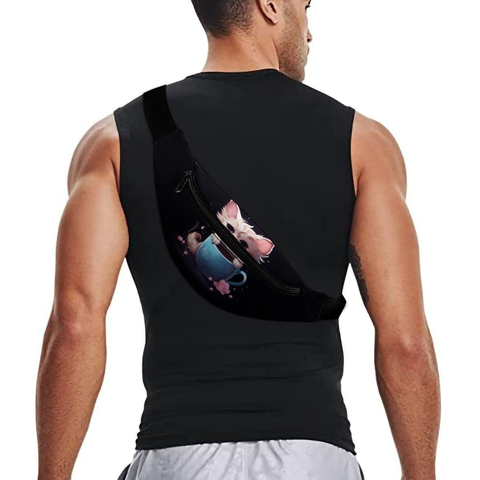 Adjustable Waist Bag & Crossbody Pouch - Stylish Cup Cat in Teacup Design for Women & Men | Perfect for Travel, Concerts, and Everyday Use
