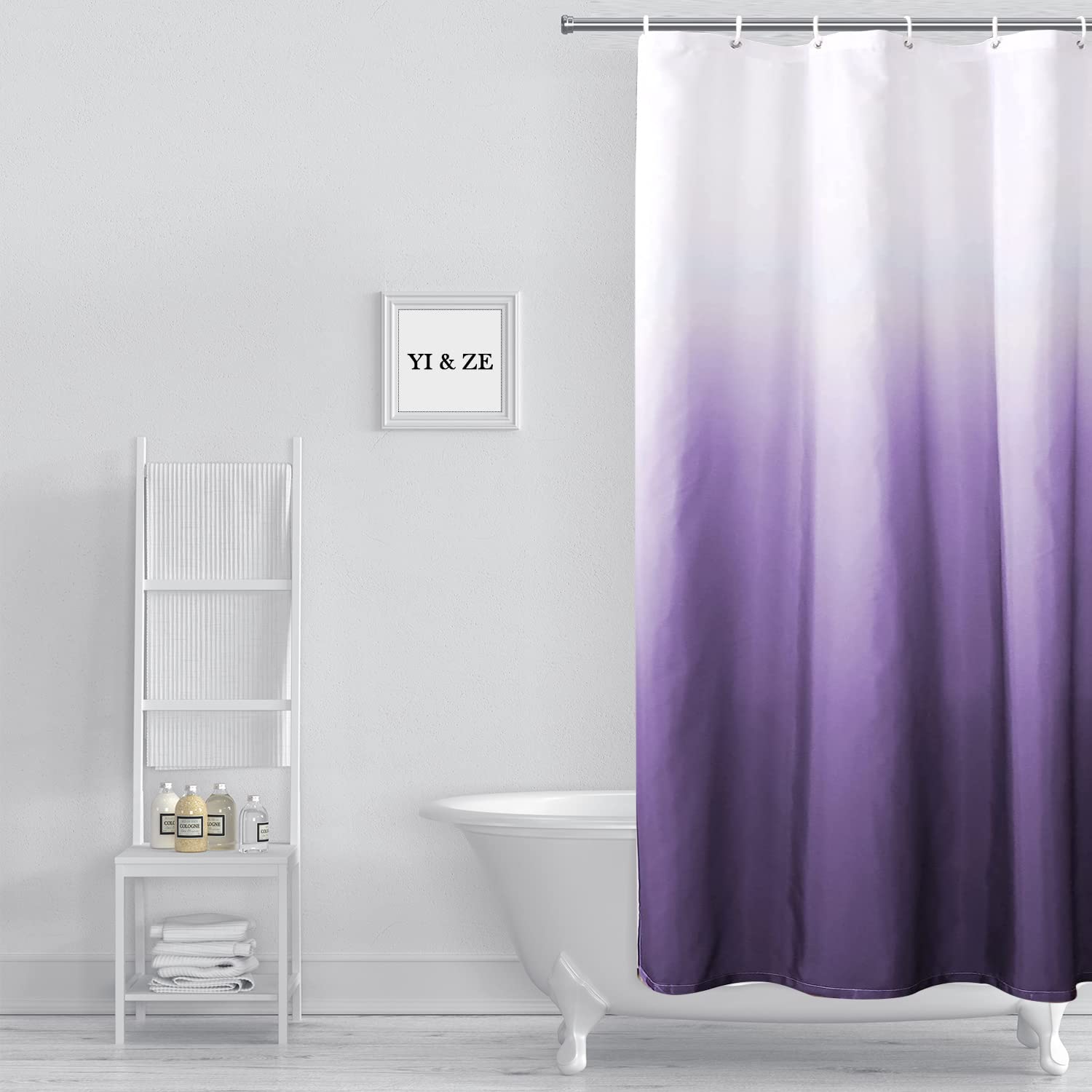 YI & ZE Ombre Dark Purple Shower Curtain Set - Waterproof Polyester Fabric Bathroom Decor with 12 Hooks (36x72 Inches) - Perfect for Modern Bathrooms & Spa-Like Showers