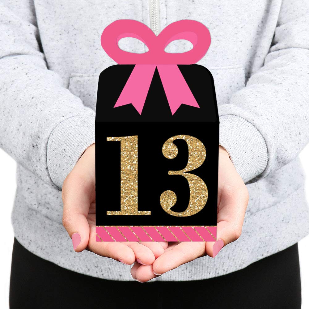 Chic 13th Birthday Gift Boxes - Pink, Black & Gold - Set of 12 for Party Favors