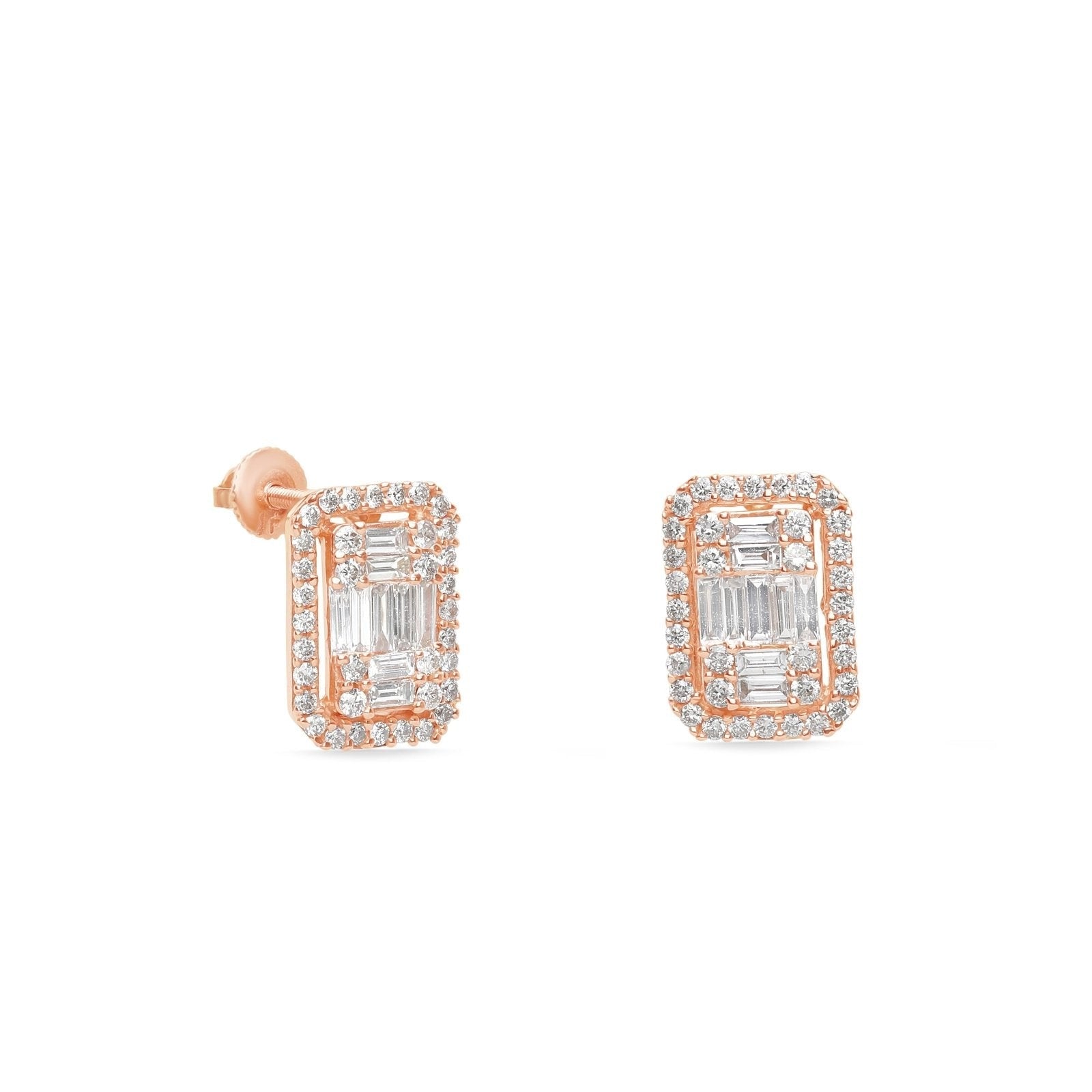 18k Rose Gold Vintage Halo Stud Earrings with Mixed Cut Diamonds – Perfect for Weddings, Anniversaries & Special Occasions