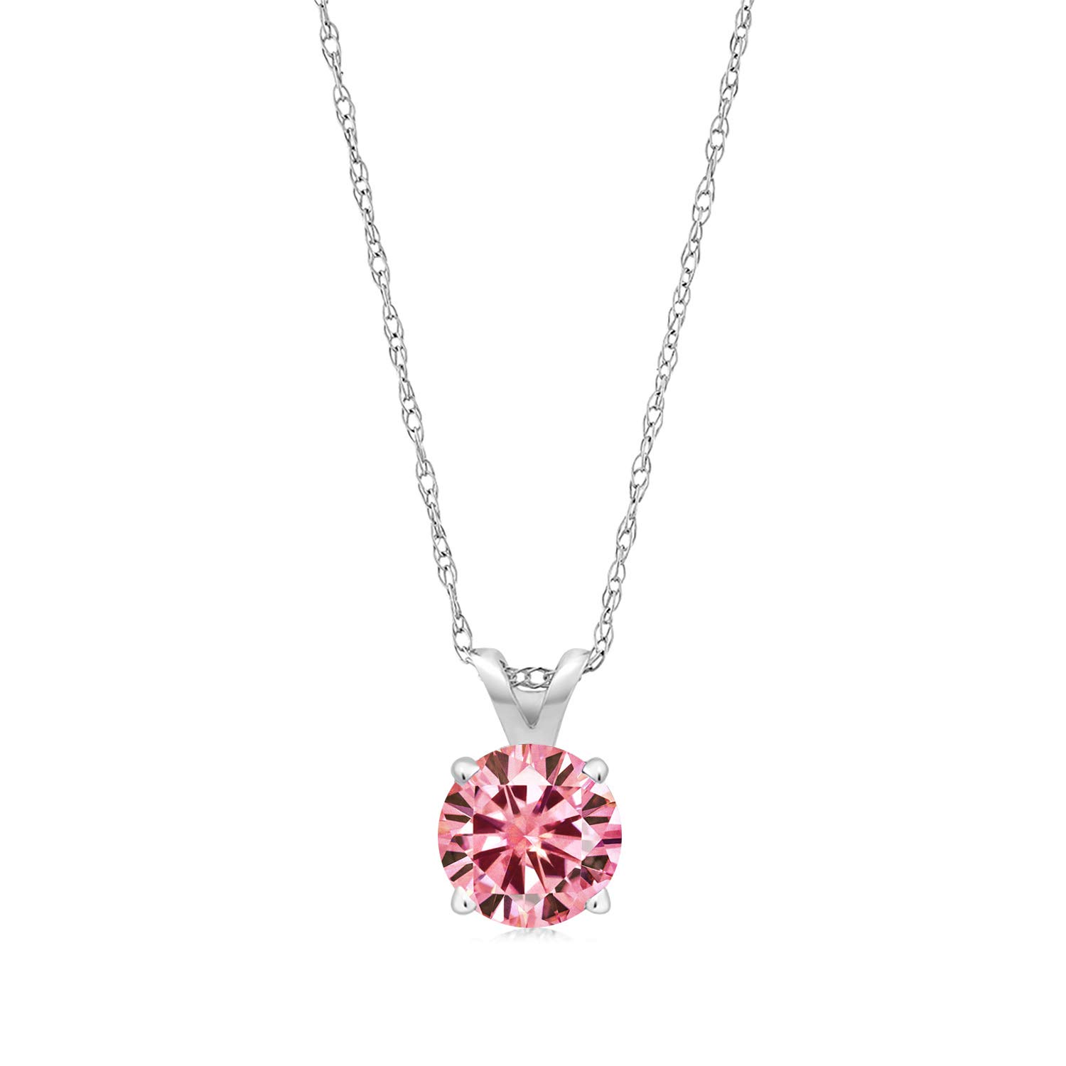 14K White Gold Round 5MM Birthstone Solitaire Pendant Necklace for Women - 18 Inch Gold Chain | Personalized Gemstone Jewelry Gift for Mom, Wife, Daughter | Perfect for Birthdays, Anniversaries & Special Occasions