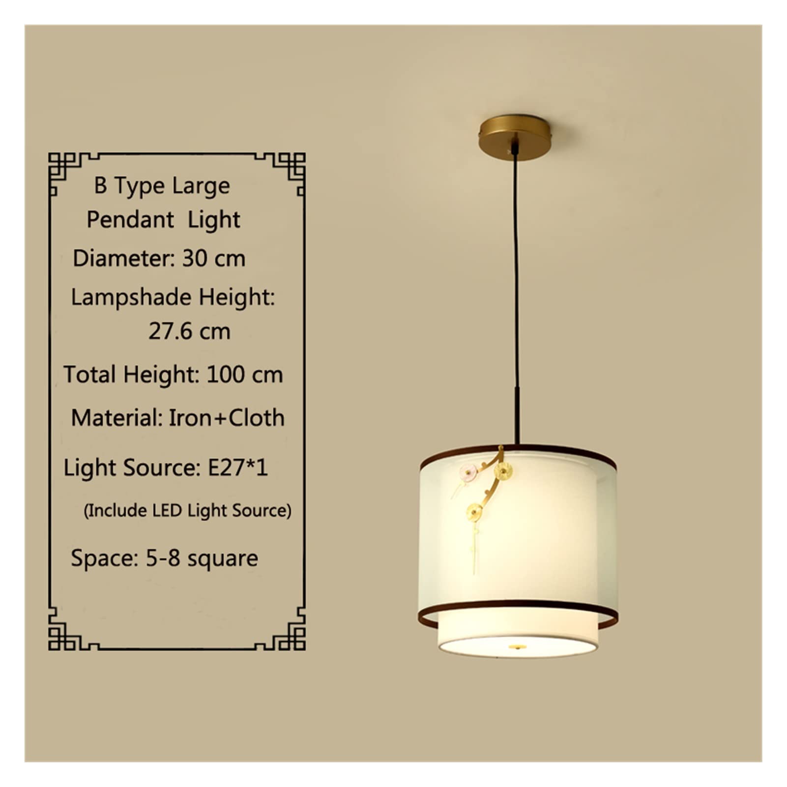 Modern LED Chandelier - Oriental Chinese Style Pendant Light with E27 Retro Cloth Lantern & Bulb for Indoor Lighting | Elegant Dining Room, Bedroom & Living Room Decoration